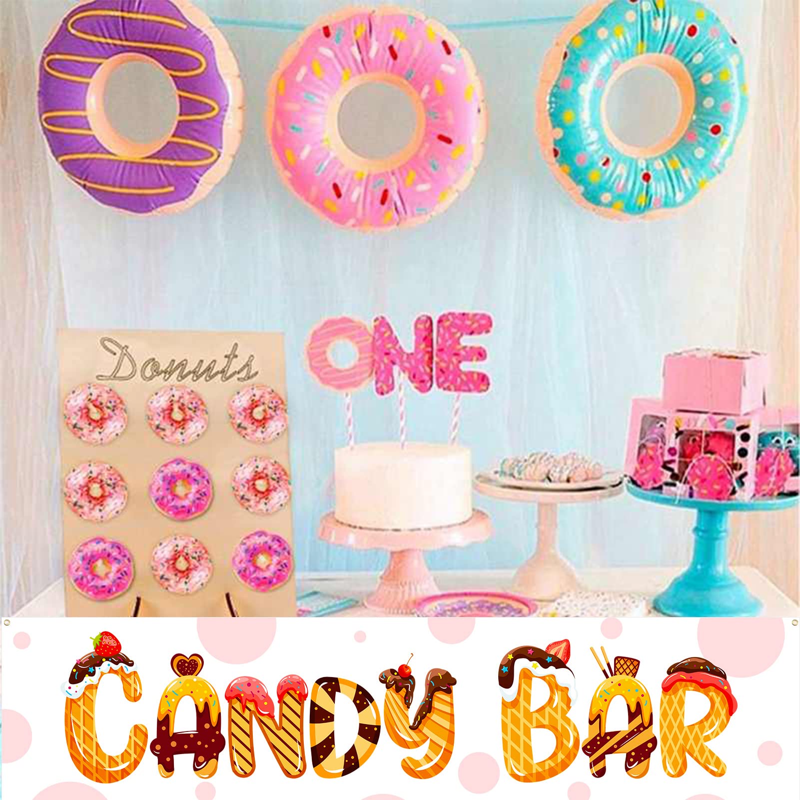 DPKOW Lovely Candy Bar Banner - Fabric Table Decoration for Wedding, Baby Shower, Birthday Party, Christening, Communion, Retirement & Graduation - 47x12 Inches (120x30cm) - Perfect for Sweet Tables, Dessert Displays & Party Backdrops
