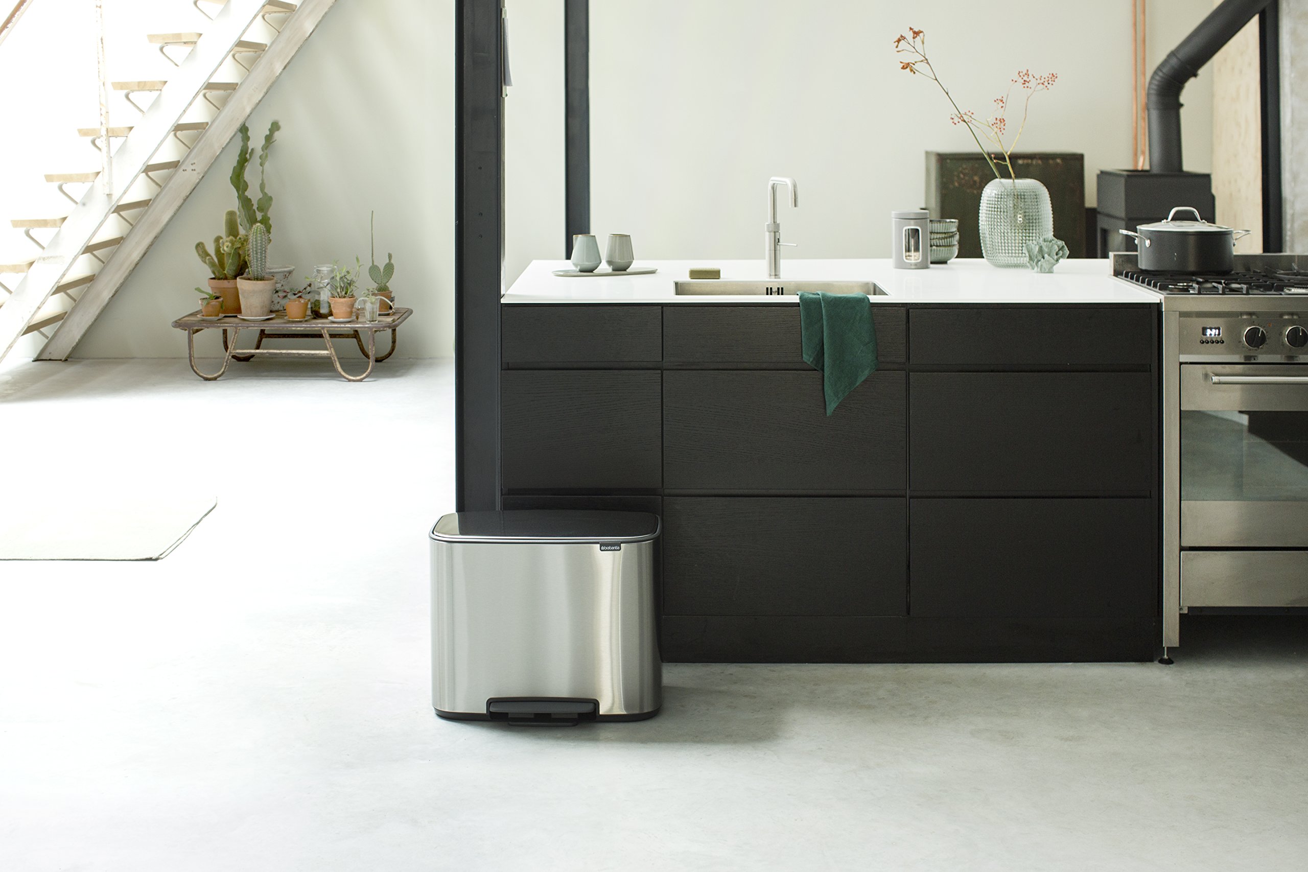 Brabantia Bo Step-On Pedal Trash Can - 3 & 6 Gallon Dual Compartment Waste & Recycling Bin with Removable Inner Buckets (Matt Steel) - Perfect for Kitchen, Office & Bathroom Organization