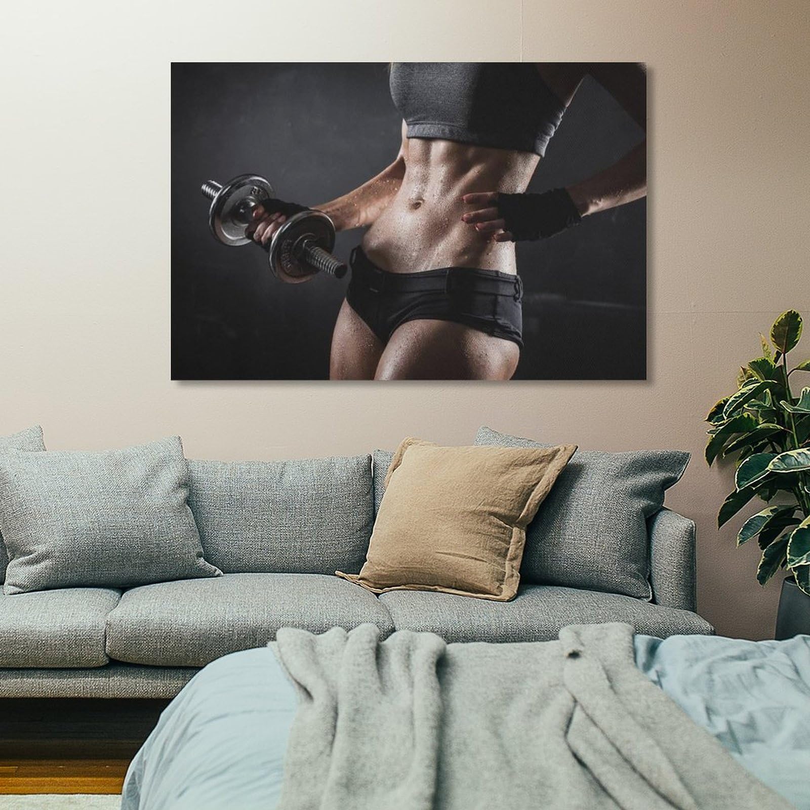 Fitness & Gym Wall Art - Motivational Dumbbell & Female Body Canvas Poster - Modern Home & Bedroom Decor - 16x24 Inches (40x60cm) - Perfect for Workout Rooms, Home Gyms & Inspirational Spaces