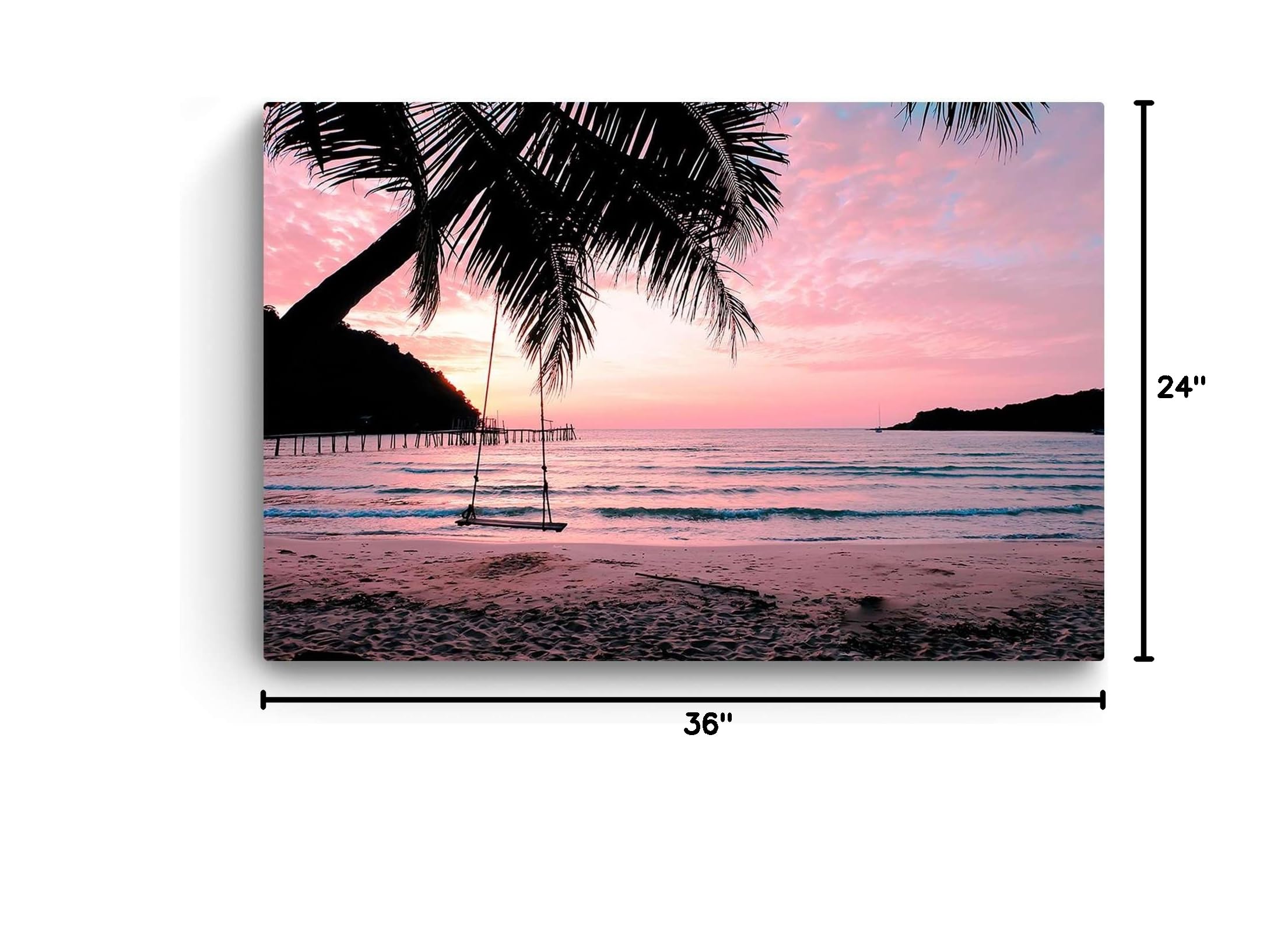 Purple Beach Landscape Canvas Wall Art - Stretched & Framed Modern Print 24x36 Inches - Ready to Hang Home Decor for Bedroom, Living Room & Office - Coastal Themed Wall Decor for Relaxing Spaces