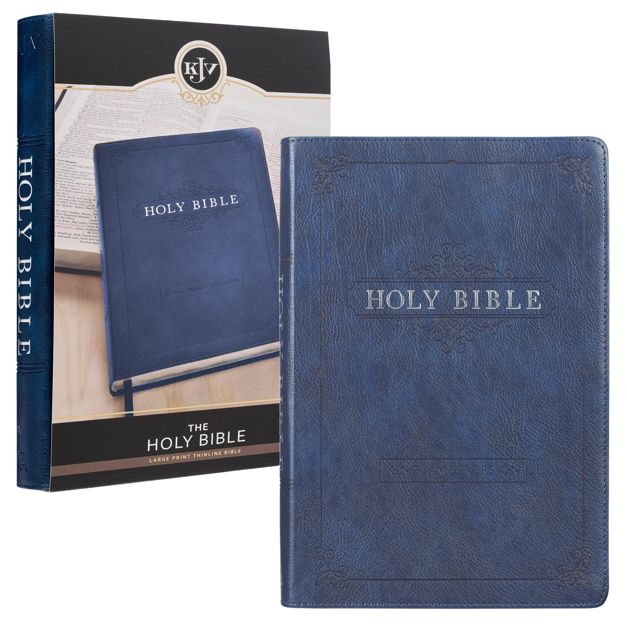 KJV Holy Bible Thinline Large Print Faux Leather - Navy Blue for Church & Study