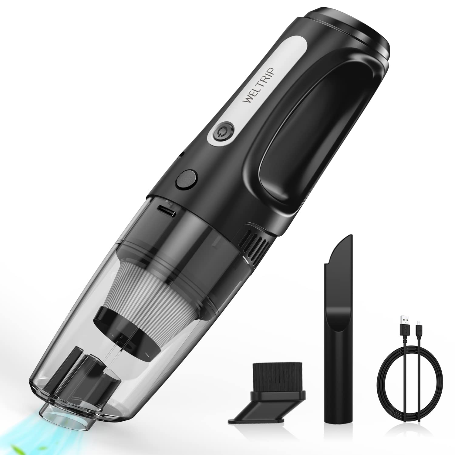YANTU V11-WL-BLACK Powerful 12V Car Vacuum Cleaner - 160W High Suction Portable Auto Vacuum with 16ft Cord, Compact Handheld Vac for Car Seats, Mats & Interior Cleaning - Perfect for Quick Car Detailing & Home Use