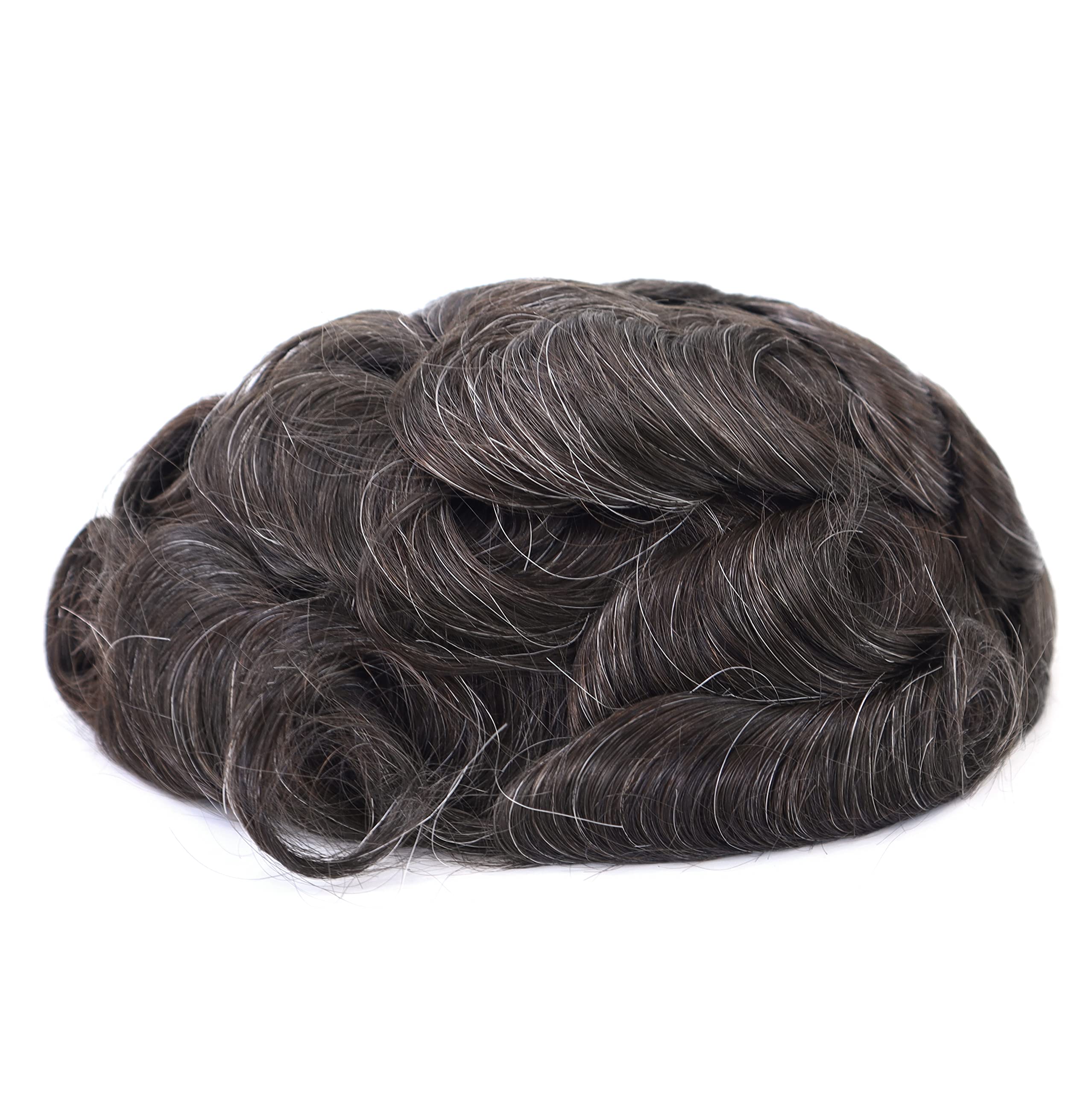 Premium Men's Toupee Hairpiece - 100% Human Hair Replacement System with Thin Skin & Hand-Tied Knots (#310) - Natural Look for Thinning Hair, Baldness & Daily Styling