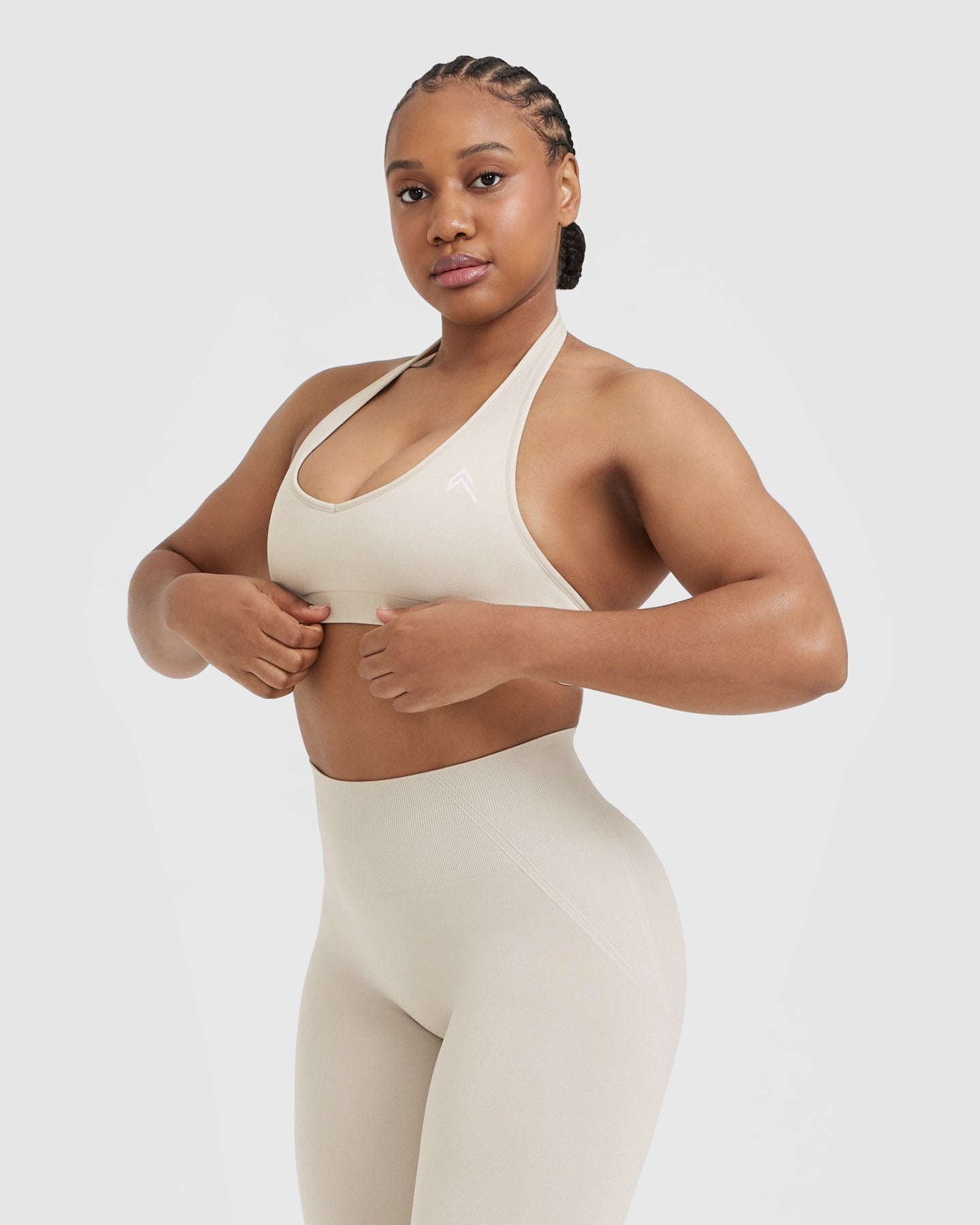 Classic Seamless 2.0 Halter Neck Bralette - Comfortable Wireless Bra for Women | Sand Marl | Perfect for Yoga, Lounge & Everyday Wear