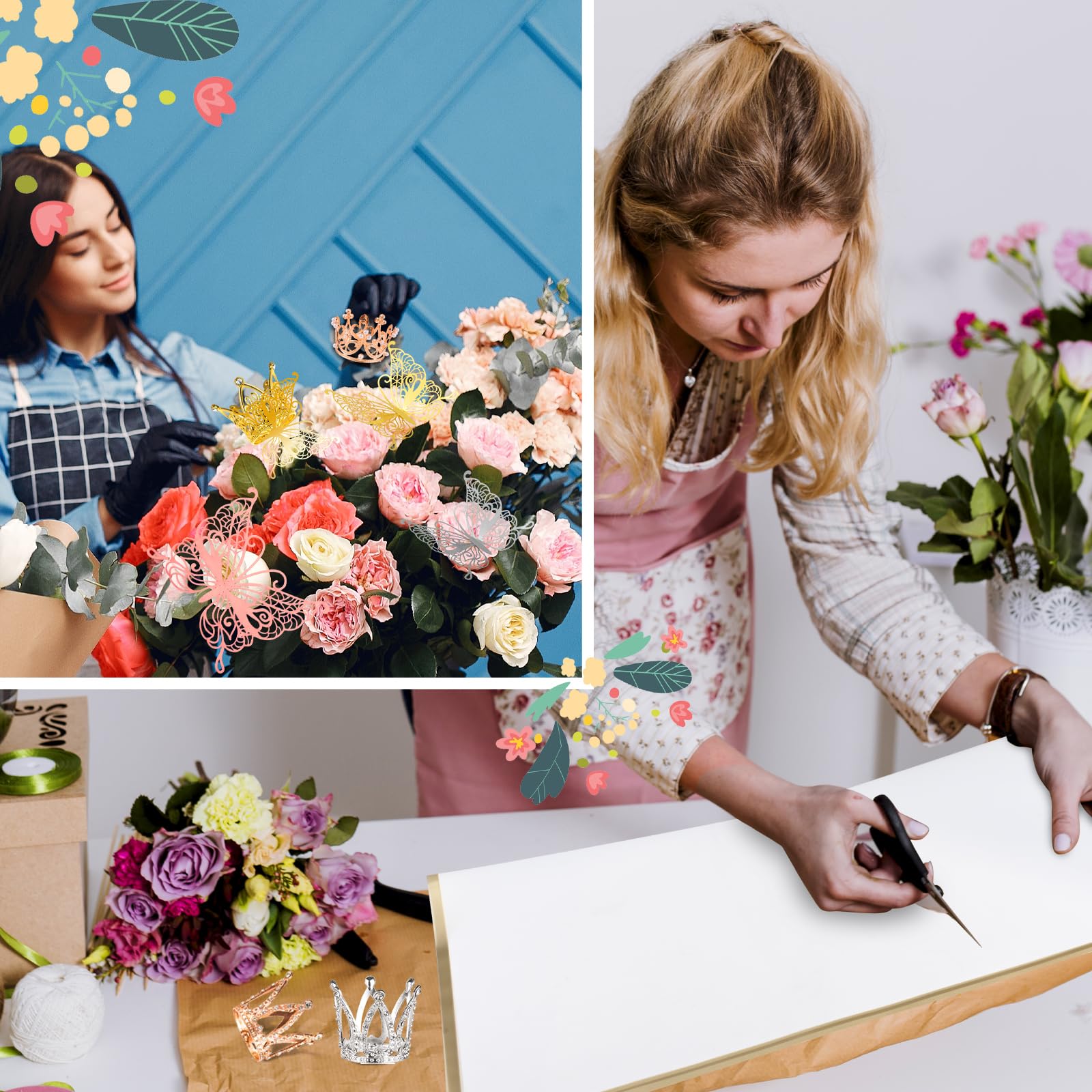241 Pcs Waterproof Flower Bouquet Wrapping Paper Set with 3D Butterflies & Crown Ribbons - DIY Floral Arrangement Supplies for Weddings, Birthdays, Florist Crafts | Perfect for Gift Wrapping, Party Decorations & Handmade Bouquets