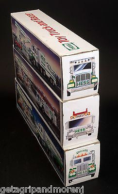 Vintage HESS Toy Truck Collection - 1988 Fire Truck, 1989 Tanker Truck, 1990 Racer (Set of 3) - Perfect for Collectors, Display & Retro Toy Enthusiasts