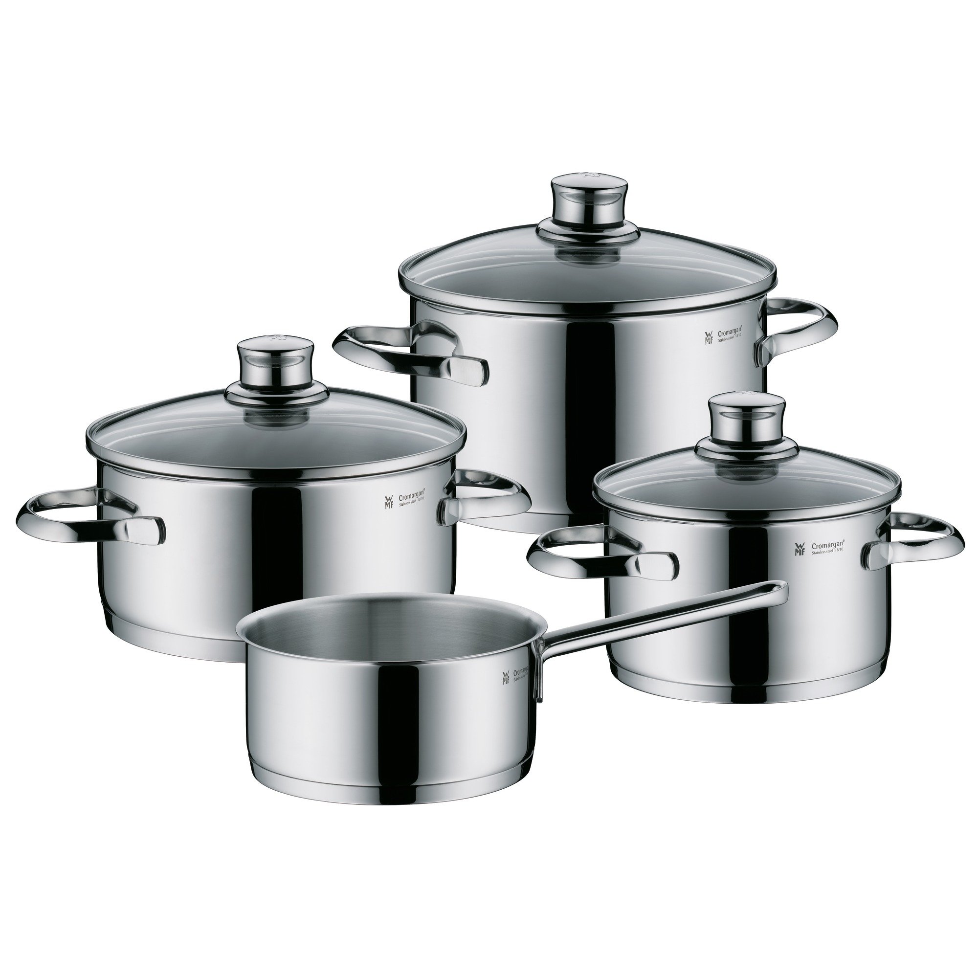 WMF 4-Piece Stainless Steel Cookware Set - Polished Frying Pan, Casserole Pot with Sapphire Rim Glass Lid, Induction Compatible & Dishwasher Safe - Perfect for Home Cooking, Professional Kitchens & Everyday Meal Prep