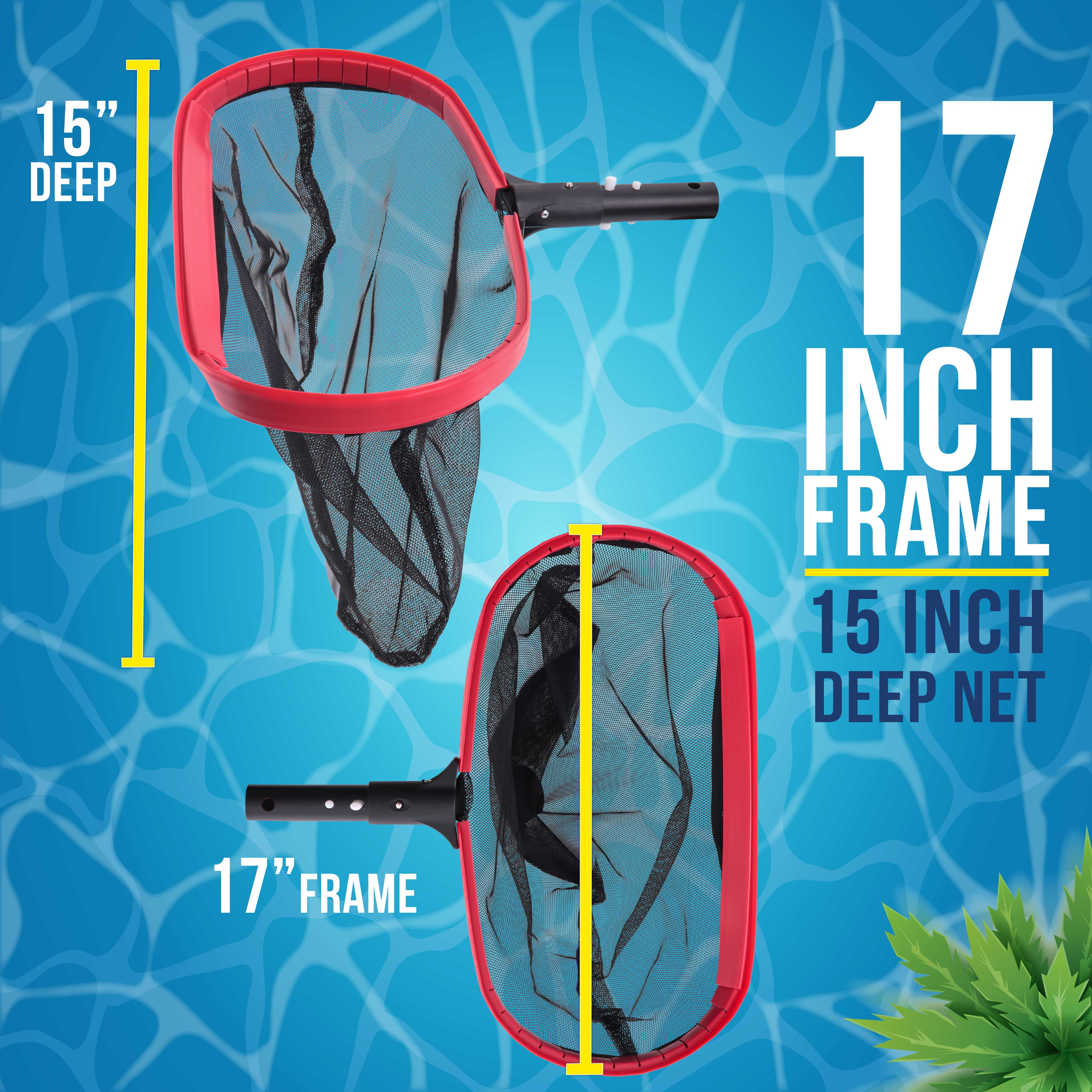 Professional Deluxe Swimming Pool Leaf Skimmer Rake with Deep Net Bag | Heavy Duty Reinforced Aluminum Frame | EZ Clip Handle | Ideal for Pool Cleaning & Maintenance