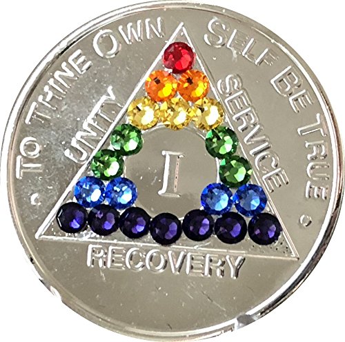 Rainbow Swarovski Crystal AA Medallion Year 1-56 for Girls - Nickel Plated Chip Charm | Perfect for Jewelry Making, DIY Crafts, and Gift Giving