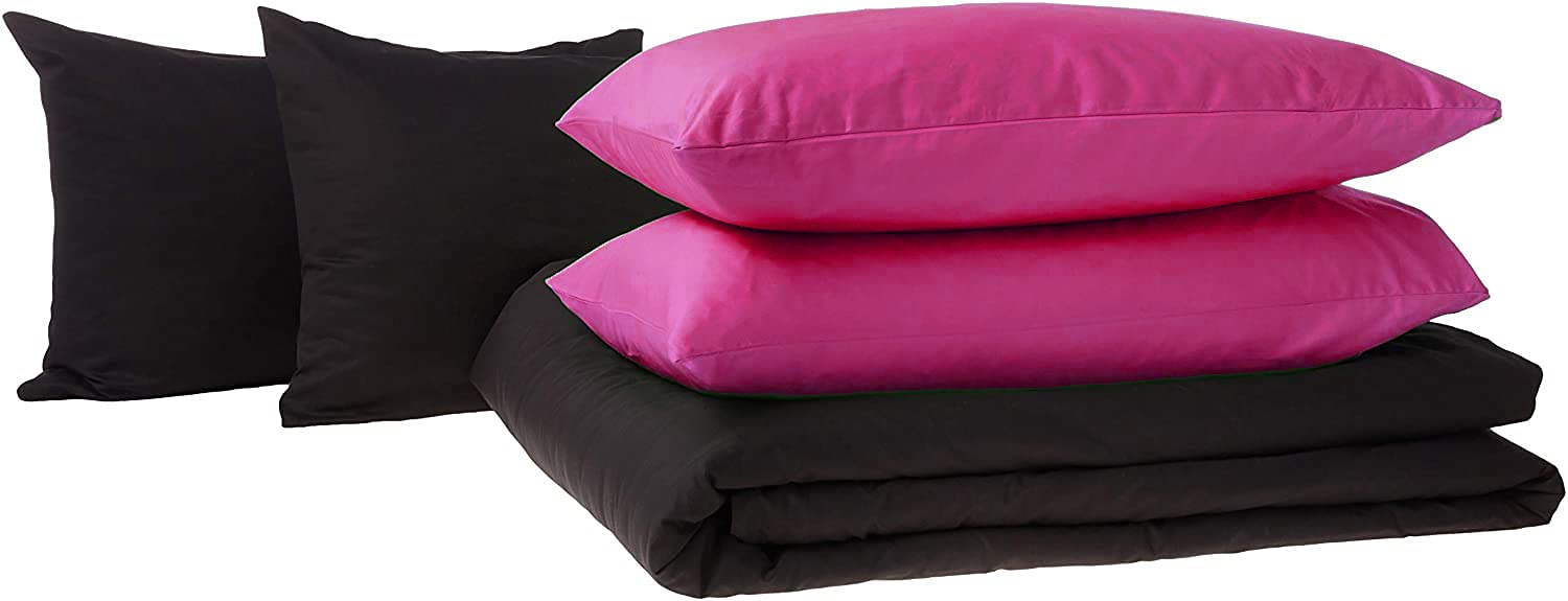 Reversible Cotton Comforter Set - Hot Pink & Black 4-Piece Twin Size Bedding | Soft & Breathable for Kids' Rooms, Dorms, and Guest Bedrooms