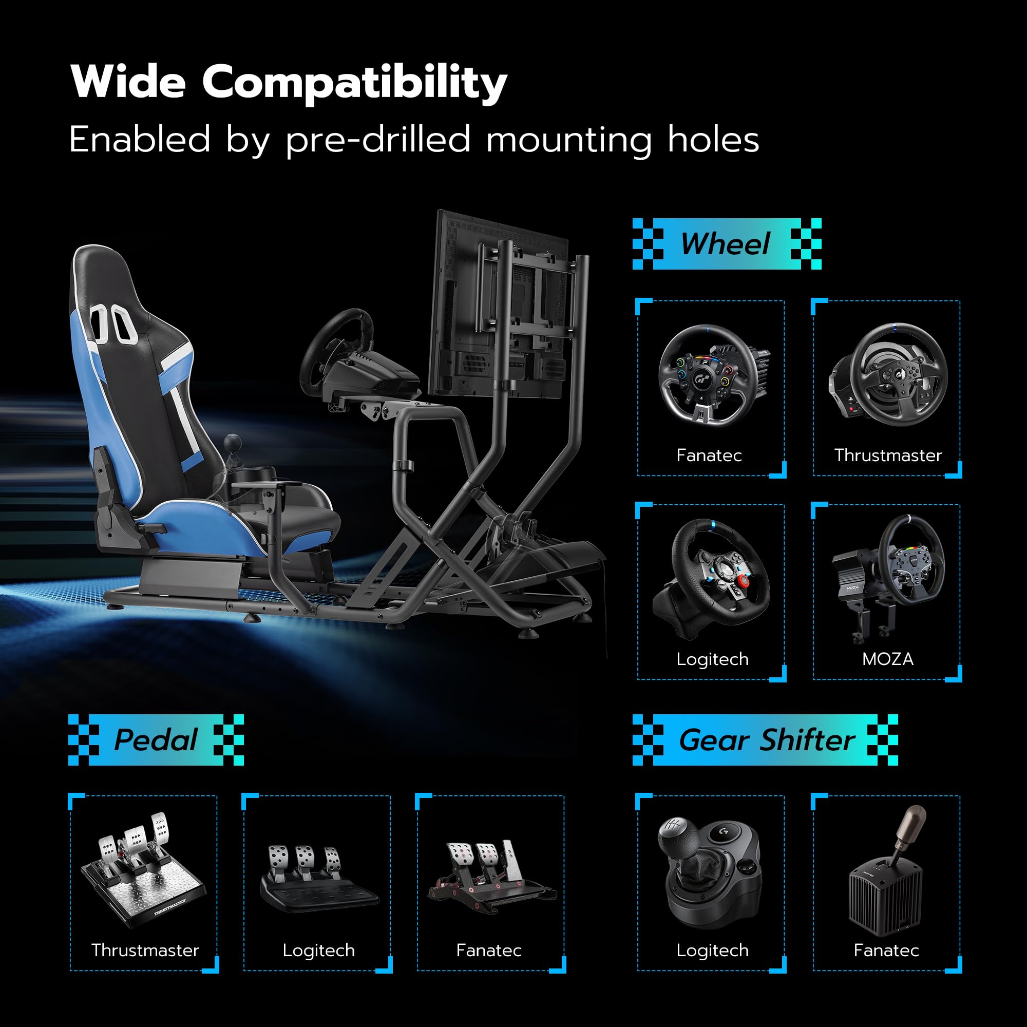 ARES WING Sim Racing Cockpit with Adjustable Monitor Mount & Seat - Compatible with Fanatec, Thrustmaster, Logitech, Moza - Perfect for PS5, PS4, Xbox & PC Racing Games - Ideal for Home Gaming Setup & Professional Esports Training