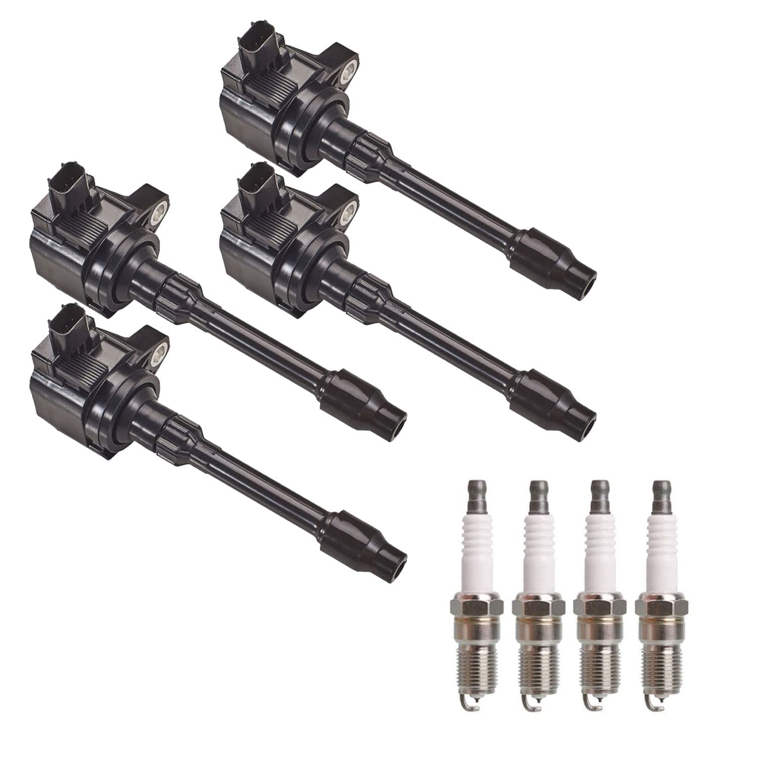 4 Pack Ignition Coil with Spark Plugs Compatible with Honda Civic & Fit - Direct Replacement for UF749 - Improves Engine Performance & Fuel Efficiency