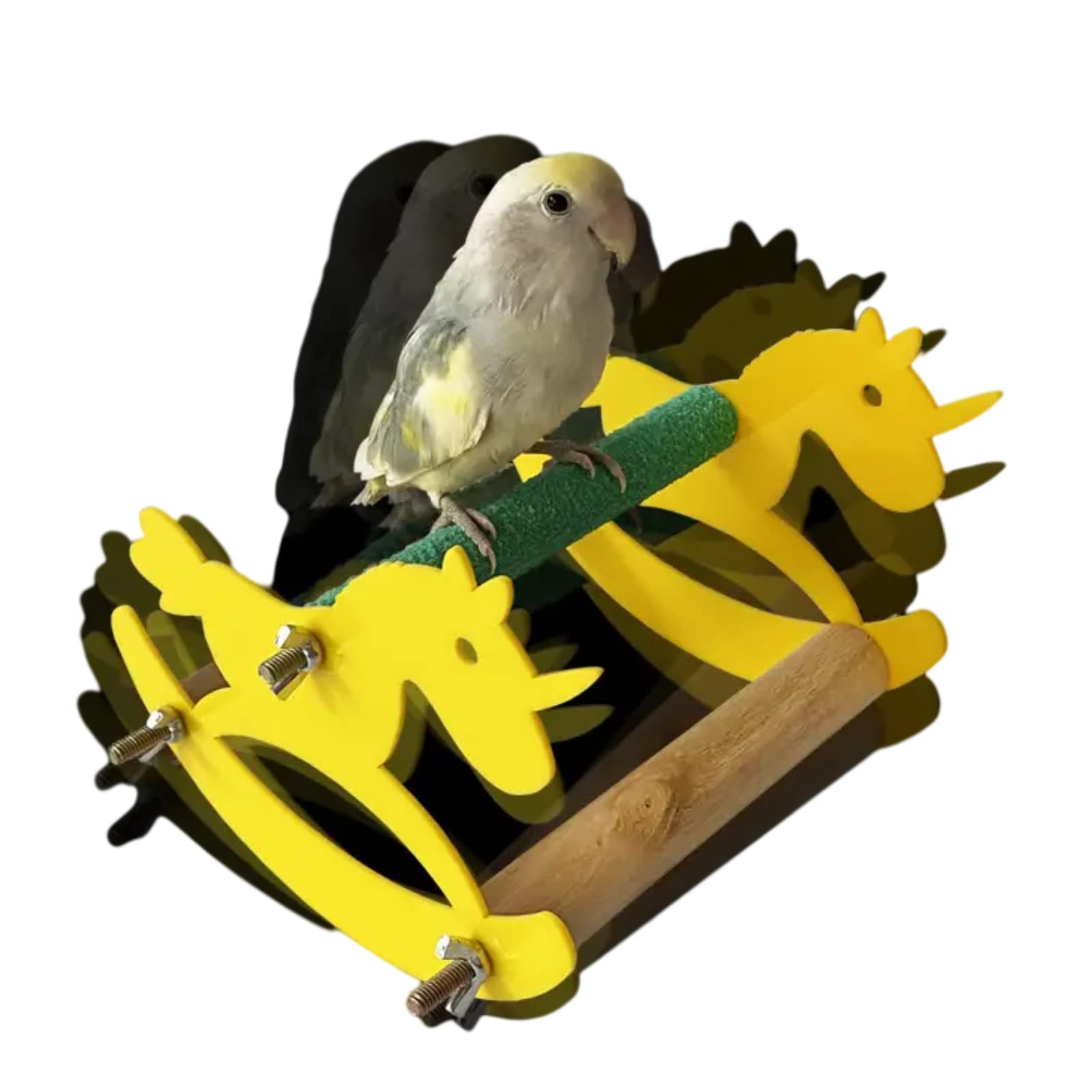 Colorful Bird Rocking Horse Toy Set - Interactive Parrot Training & Intelligence Toy for Conure, Cockatiel - Fun Educational Table Top Trick Prop for Birds - Yellow (Without Tray) - Perfect for Playtime & Mental Stimulation