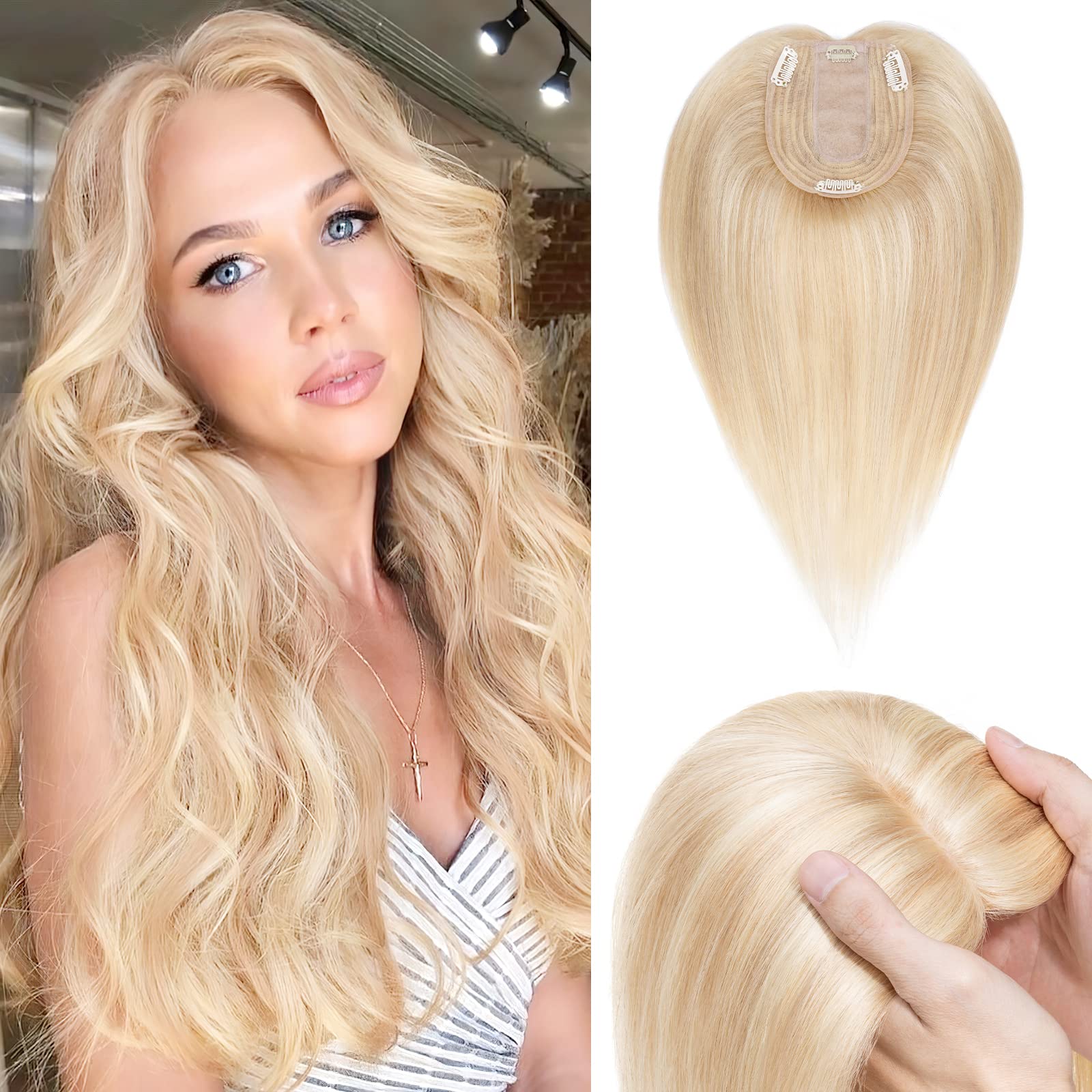 Benehair 10 Inch Real Human Hair Toppers for Women - 130% Density, 4