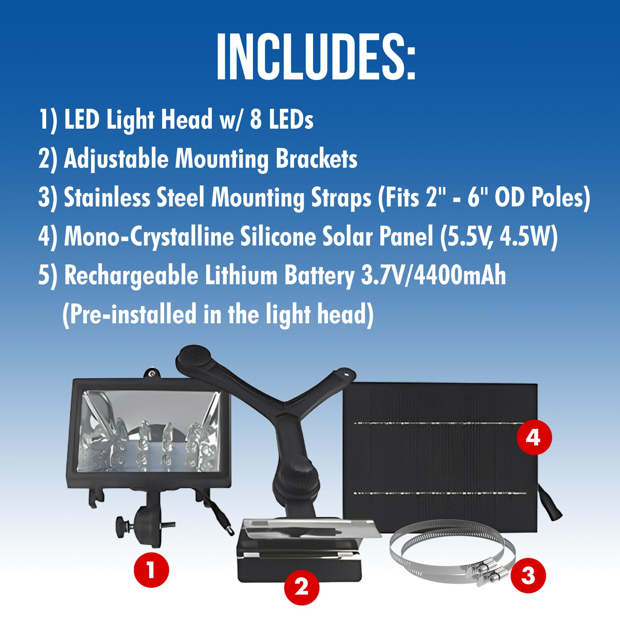 Solar Flag Pole Light - 720 Lumens LED Outdoor Flag Light with Adjustable Clamp (Fits 2