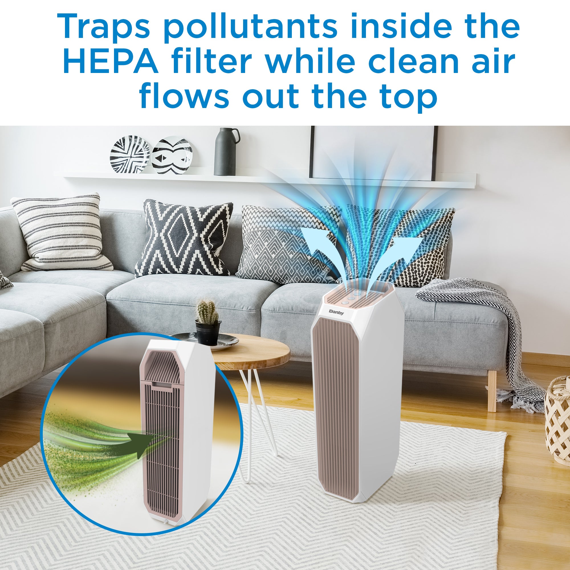 Danby DAP143BAW UV Air Purifier for Large Rooms up to 210 sq. ft - White | HEPA Filter with UV-C Light Technology | Perfect for Bedrooms, Offices & Living Spaces