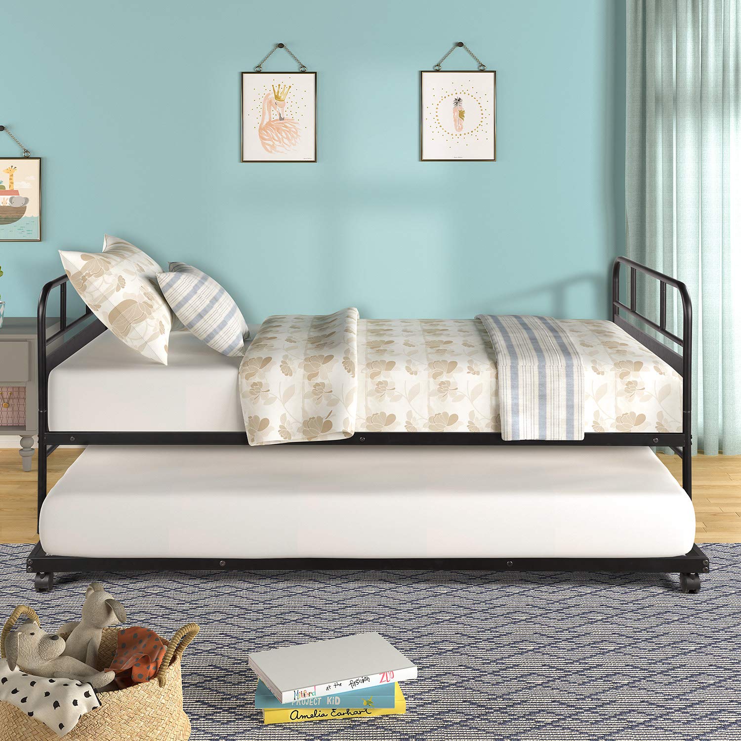 Metal Twin Daybed with Trundle - Sturdy Platform Bed Frame with Headboard & Footboard for Kids & Guest Rooms - Black | Perfect for Sleepovers, Small Spaces & Extra Bedding Storage