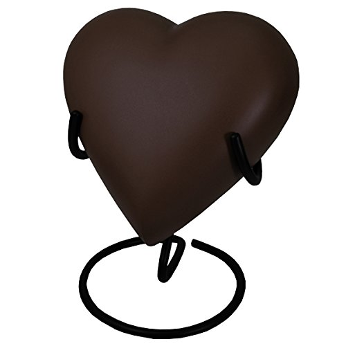 Custom Brass Heart Pet Urn with Display Stand - Memorial Keepsake for Dogs & Cats - Espresso Finish - Perfect for Home Memorials & Pet Ashes Storage