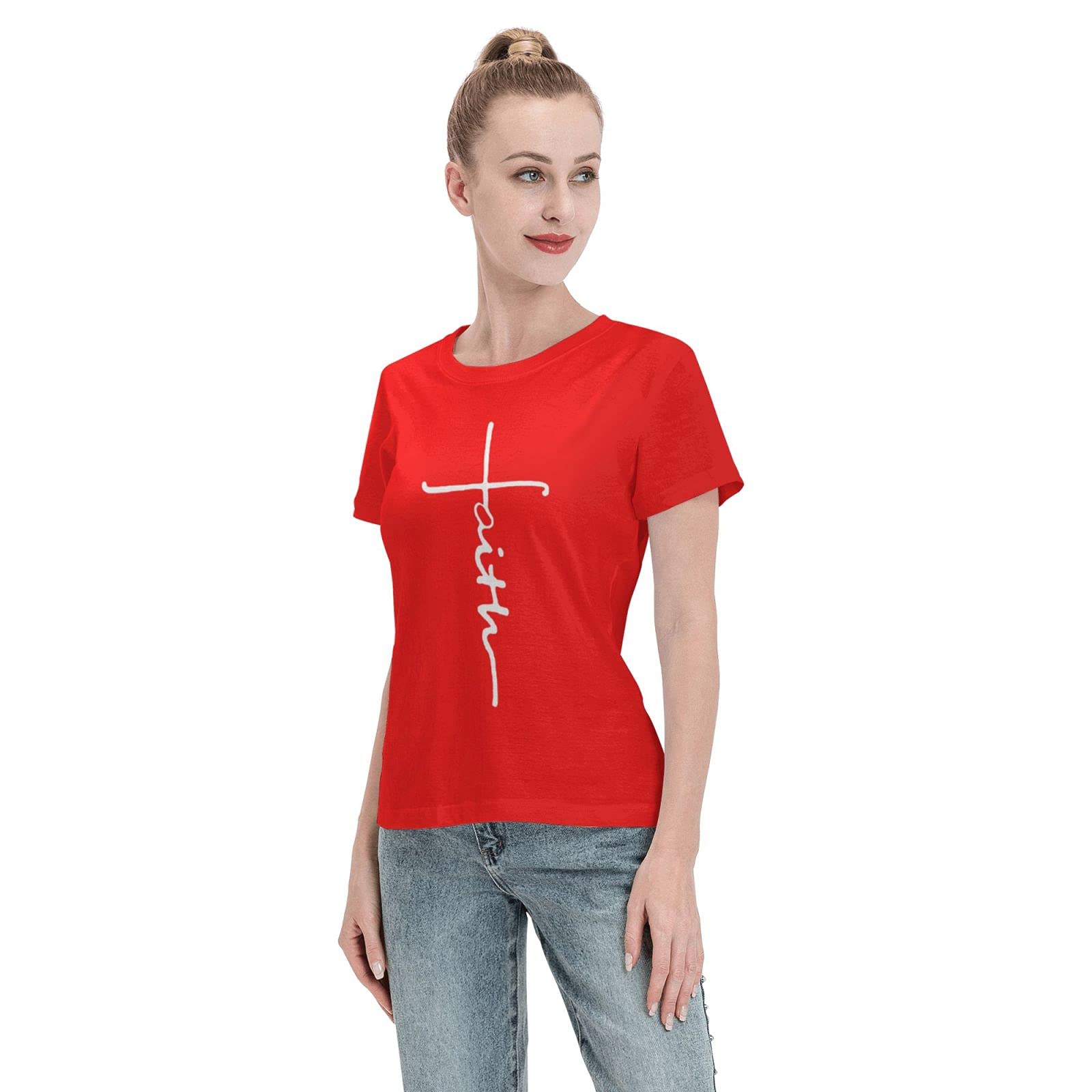 Faith Cross T-Shirt for Women - Religious Christian Jesus Tee with Short Sleeve & Crew Neck | Church, Bible Study & Worship Apparel