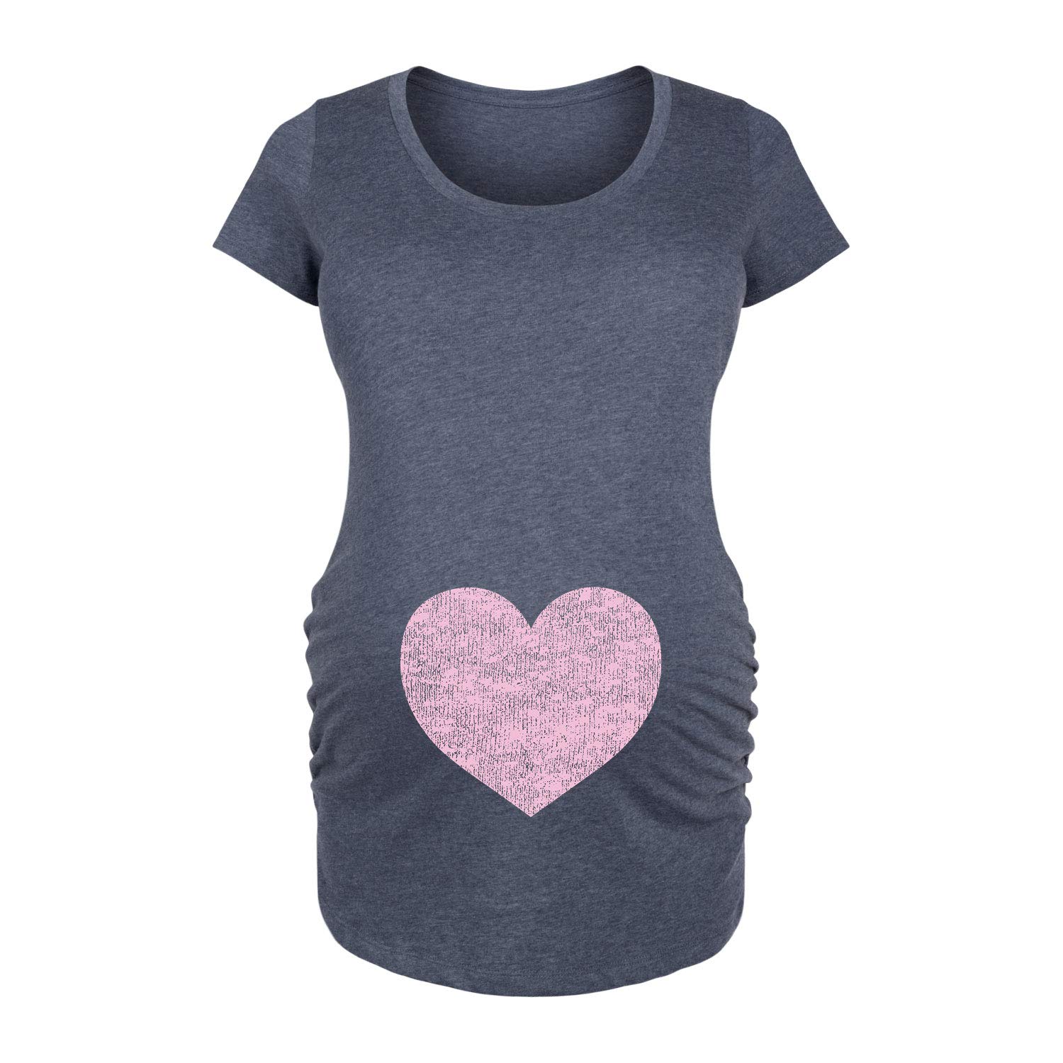 Bloom Maternity - Pink Heart Print Maternity Scoop Neck T-Shirt for Pregnancy & Nursing - Soft Cotton Comfort Top for Moms (Perfect for Casual Wear, Baby Showers & Maternity Photos)
