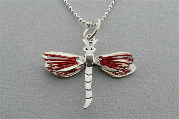 Dragonfly Wire Pendant Necklace - Red Charm on 45cm Ball Chain for Women, Gift for Her, Birthday, Anniversary, Valentine's Day
