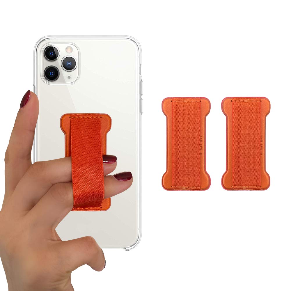 WUOJI Ultra Thin Anti-Slip Phone Finger Strap Holder - 2 Pack Universal Cell Phone Grips for iPhone Samsung & All Smartphones (Orange) - Perfect for Running, Gym Workouts & Daily Commute