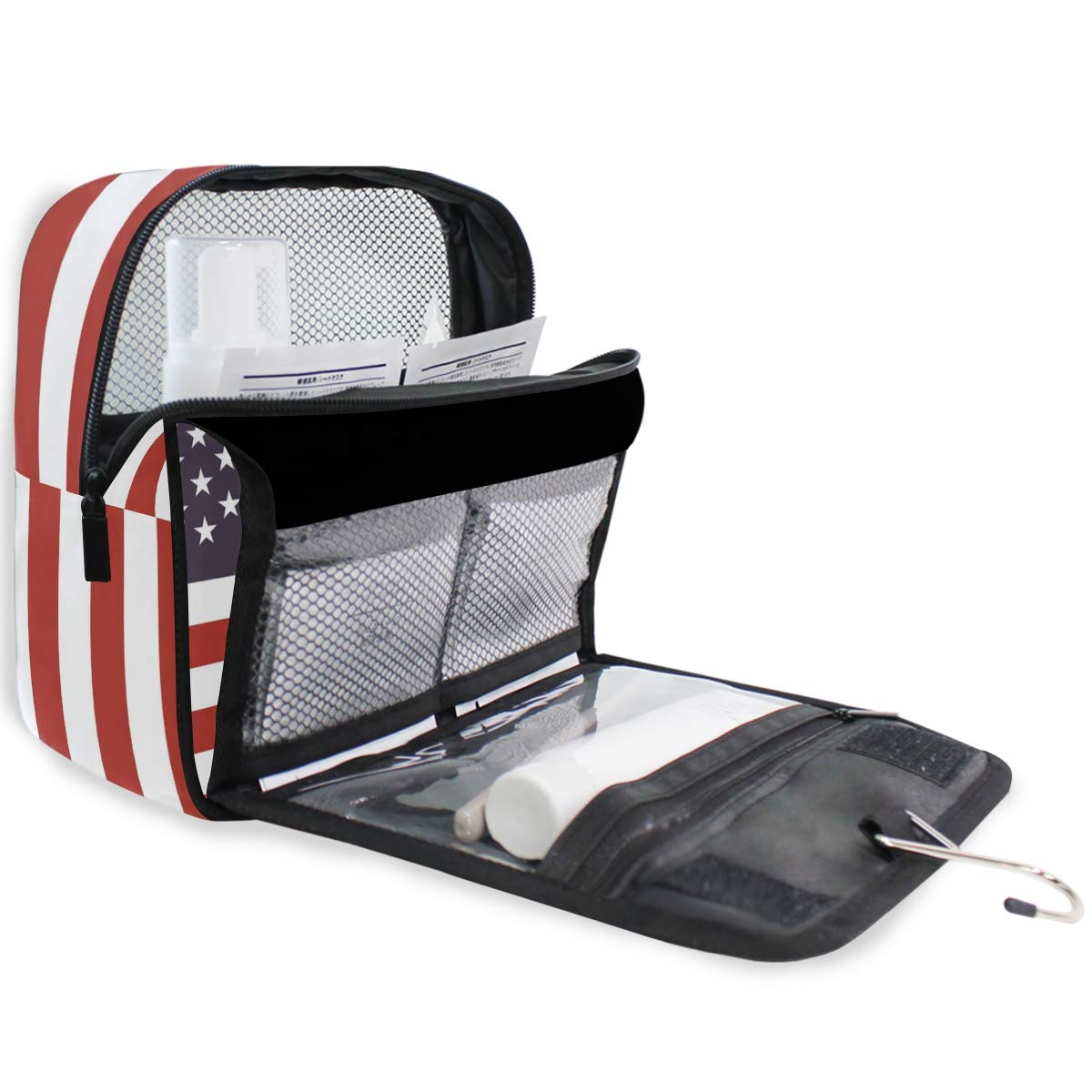 MOYYO American Flag Travel Hanging Toiletry Bag - Large Capacity Waterproof Cosmetic Organizer Pouch for Women, Men & Girls | Perfect for Camping, Gym, Business Trips & Vacation Essentials