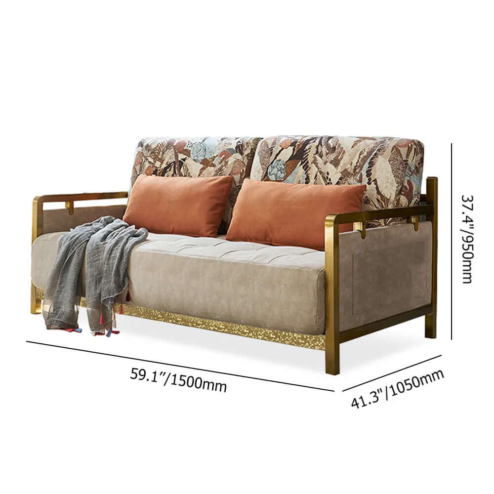Modern Convertible Full Sleeper Gold Metal Beige Upholstered Sofa Bed - Space-Saving Furniture for Small Apartments, Guest Rooms & Home Offices