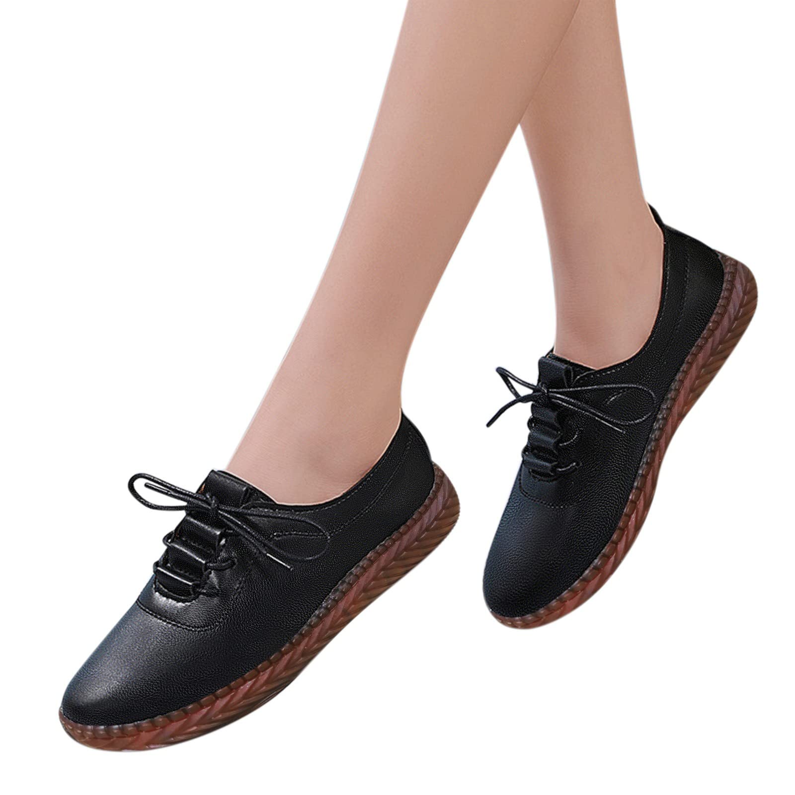 Black Women's Flats Shoes - Comfortable Dressy Leather Loafers with Soft Sole | Casual Lace-Up Walking Shoes for Work, Travel & Everyday Fashion