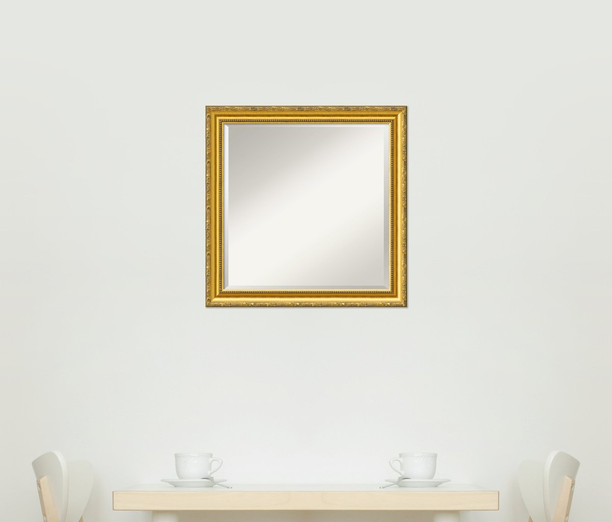 Amanti Art 24x24 Inch Gold Wall Mirror - Colonial Embossed Square Bathroom & Living Room Decor with Traditional Wood Frame - Hangs Horizontally or Vertically - Beveled Edge for Elegant Home, Bedroom, Entryway & Bathroom Decor