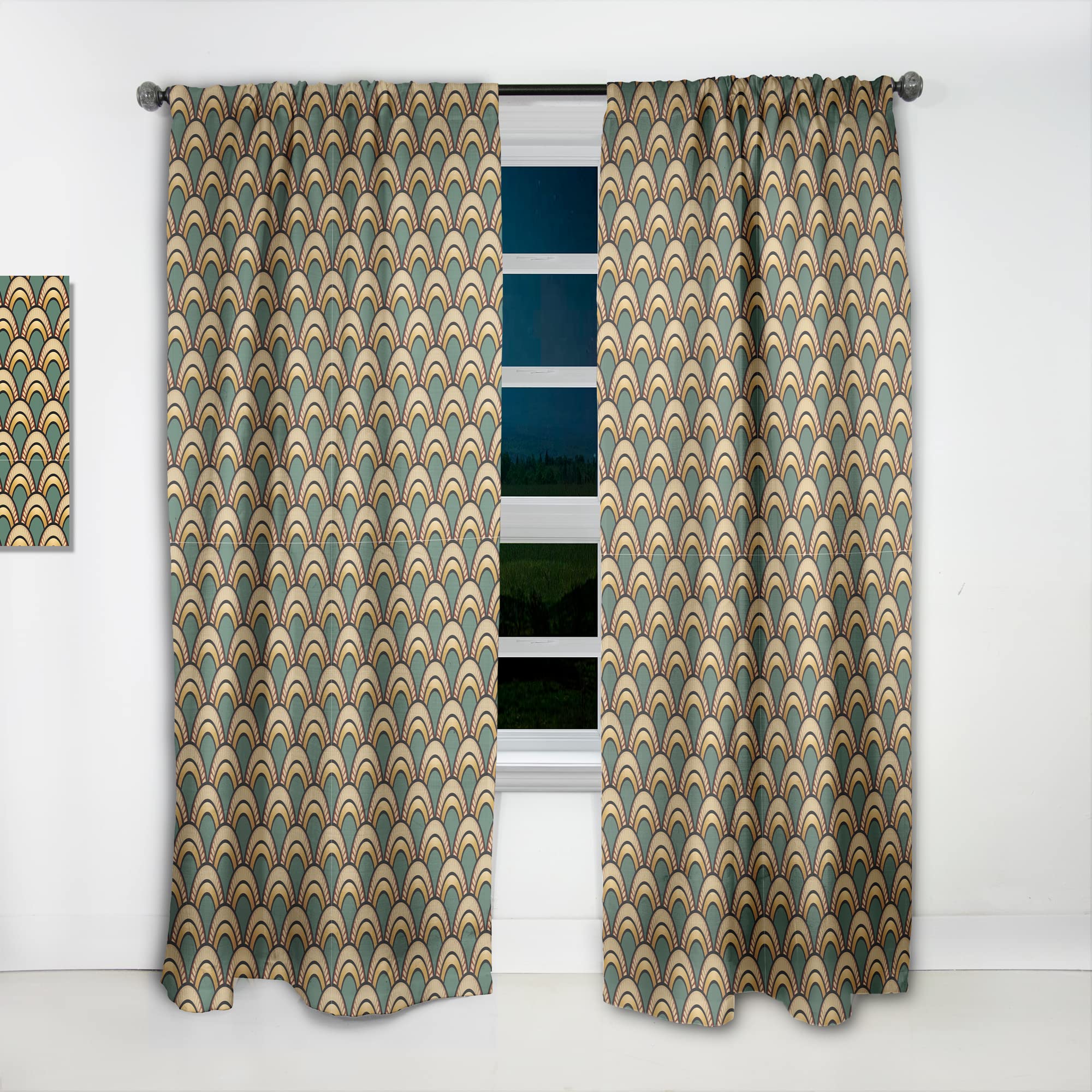 DesignQ Art Deco Pattern Thermal Insulated Curtains - Single Panel 52x120 - Elegant Window Drapes for Bedroom & Living Room - Perfect for Home Decor & Light Blocking