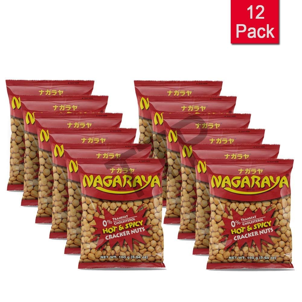 Nagaraya Hot & Spicy Cracker Nuts - 5.64oz (Pack of 12) - Crunchy Snack for Parties, Road Trips & Movie Nights