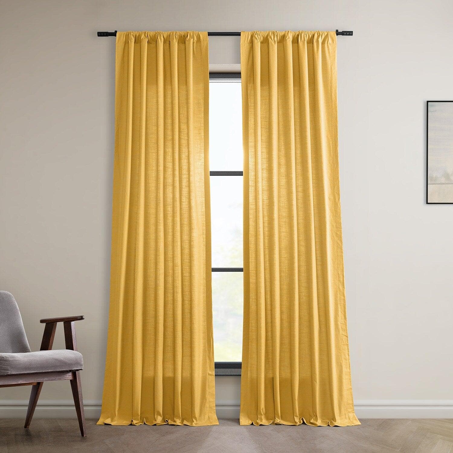 Ochre Dune Textured Cotton Curtains - Set of 2 Panels (52x84 Inches) for Living Room, Bedroom & Home Decor | Light Filtering Window Treatments