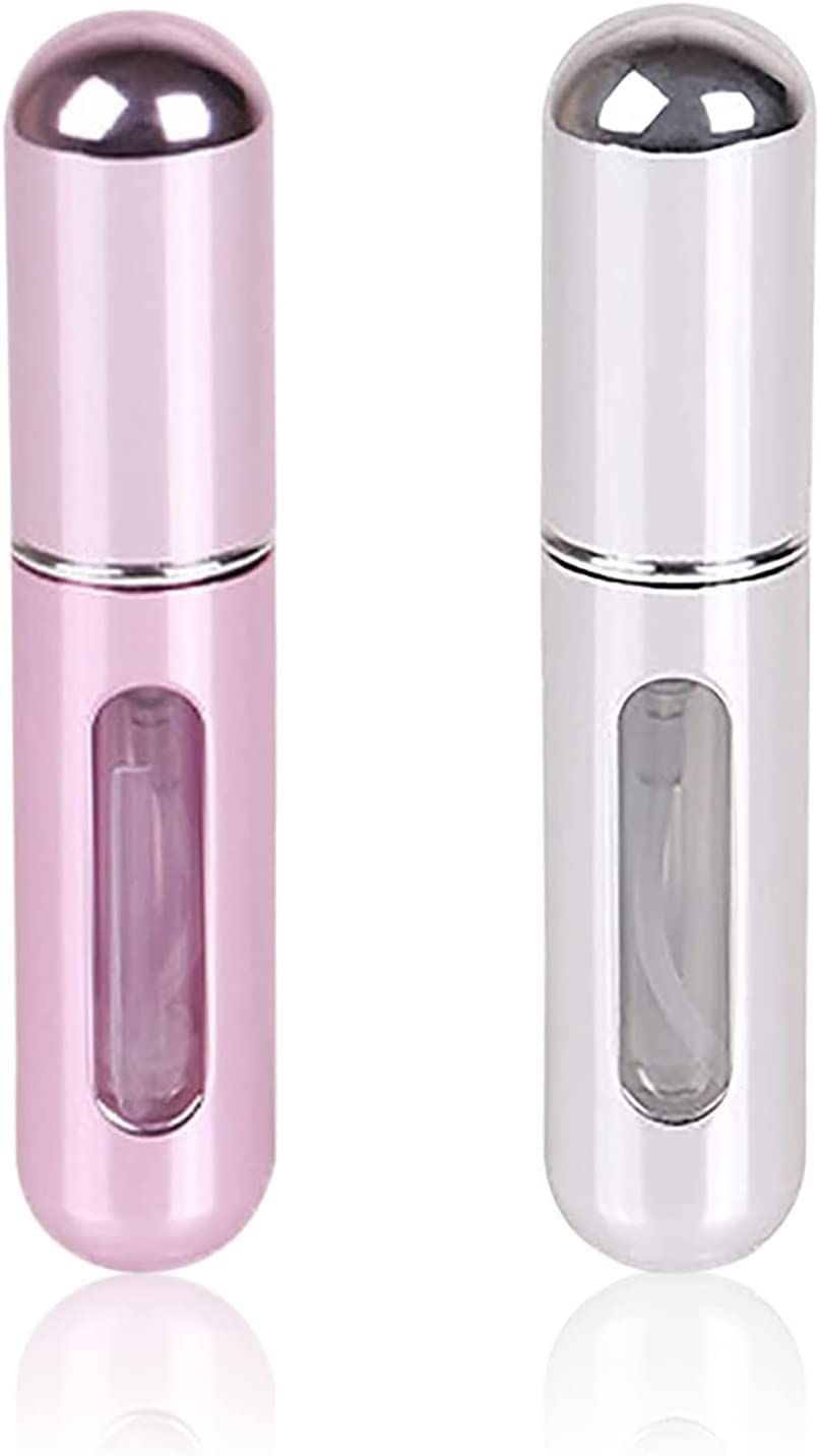 MANVI 5ml Refillable Travel Perfume Bottle Set (2 Pack) - Leakproof Metal Mini Perfume Atomizer Spray for Women & Men - Perfect for Airplane Carry-on, Gym Bag & Purse Essentials