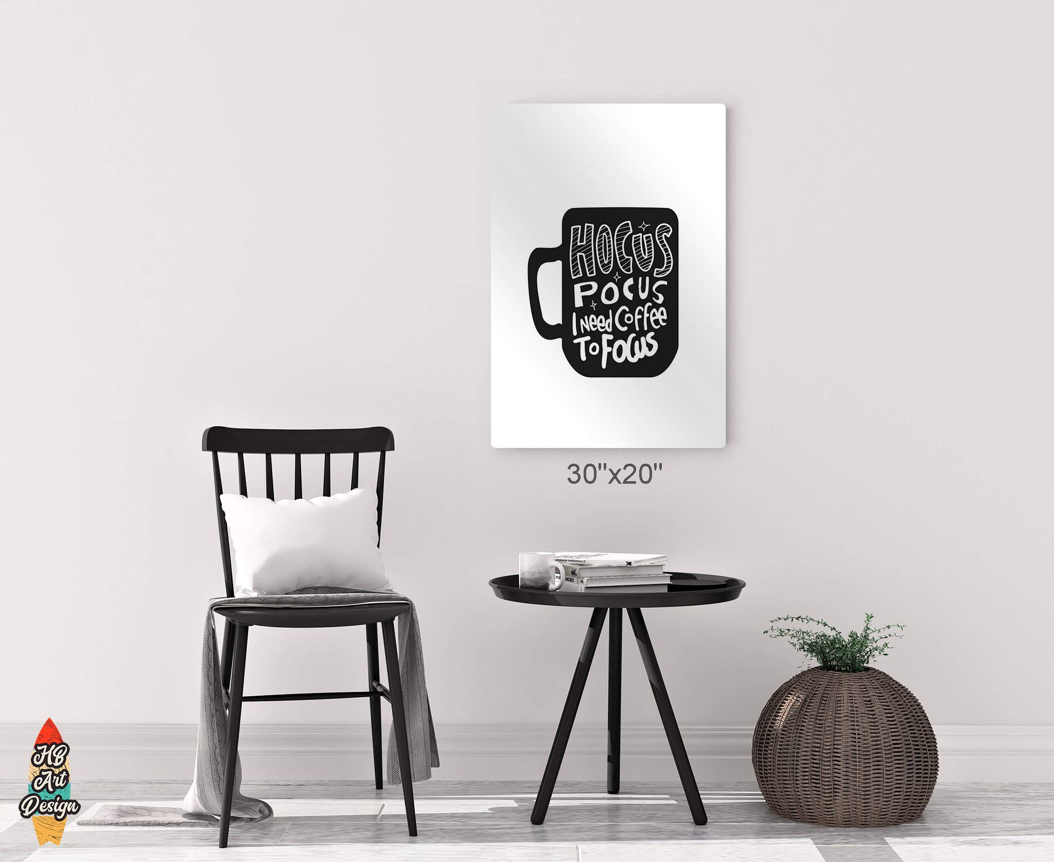 Hocus Pocus I Need Coffee to Focus - Black and White Coffee Mug Metal Wall Art Print - 36x24 Inch Coffee Bar & Kitchen Decor - Perfect for Dining Rooms, Restaurants & Coffee Shops - Unique Gift Idea for Coffee Lovers