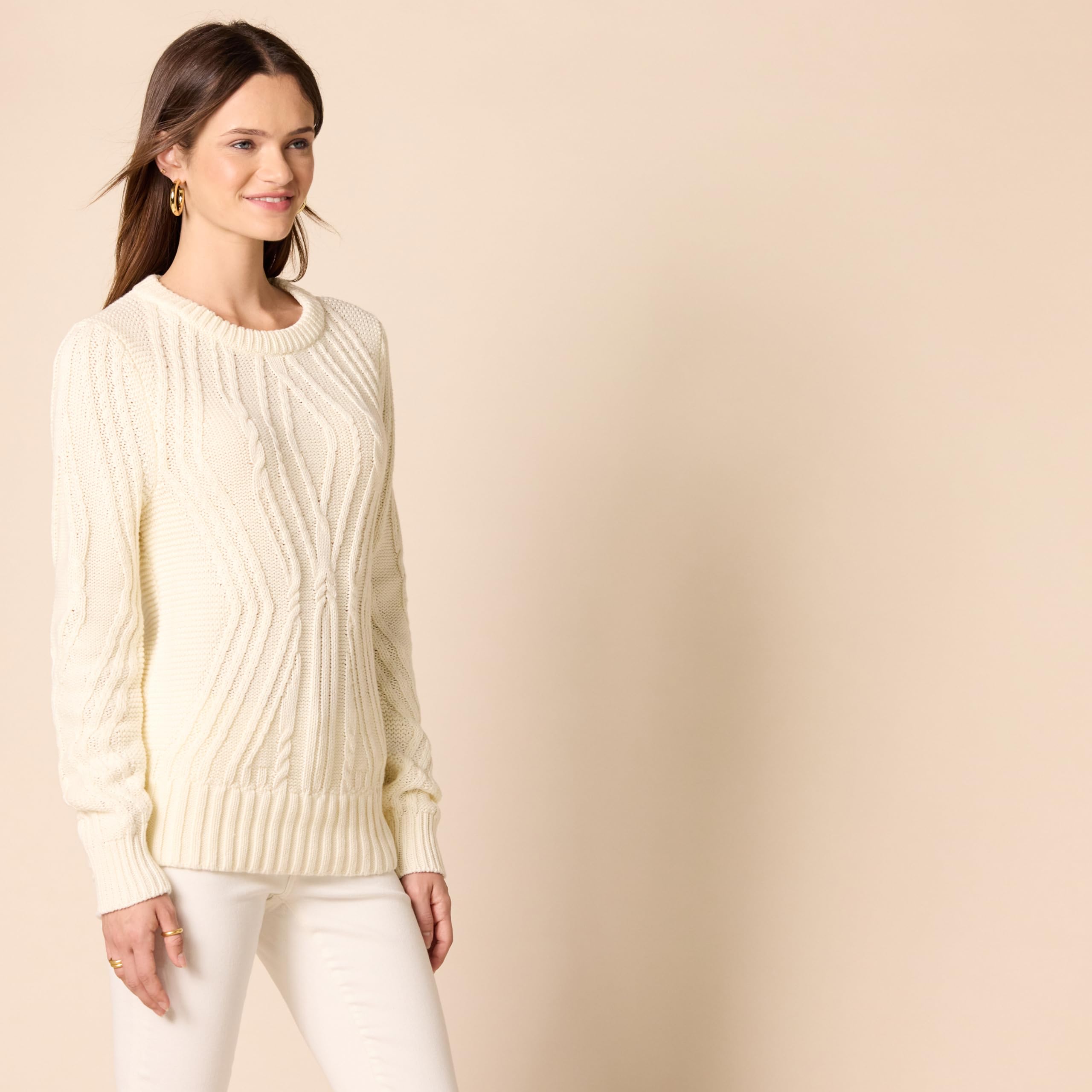 Amazon Essentials Women's 100% Cotton Cable Knit Crewneck Sweater - Soft Winter Pullover for Casual Wear & Office Outfits