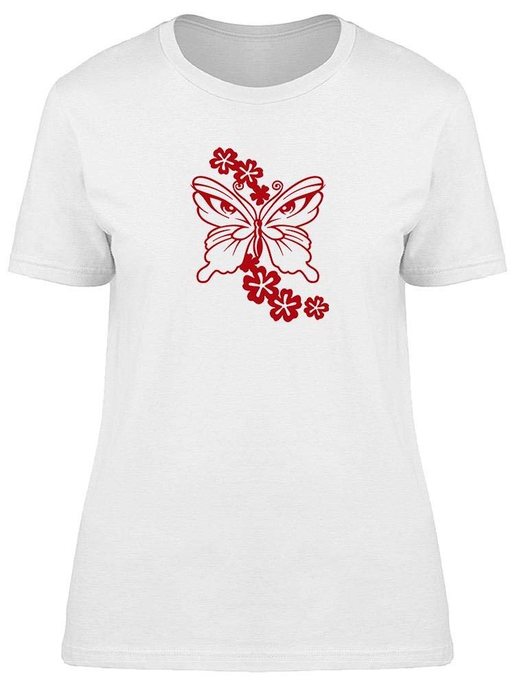 Red Flower Butterfly Print Women's T-Shirt - Casual Summer Fashion Top for Outfits & Streetwear