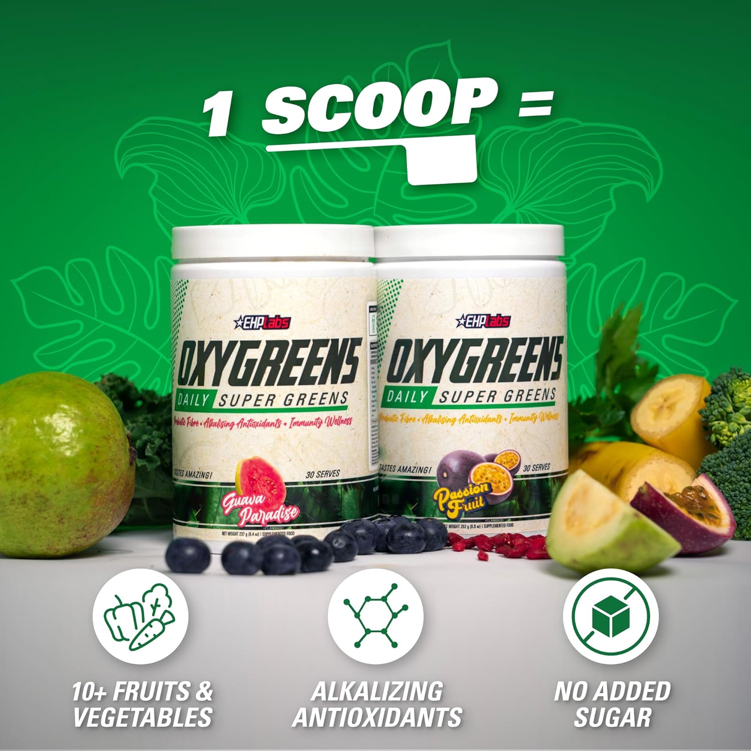 EHP Labs OxyGreens Superfood Powder - 30 Servings | Antioxidant & Detox Supplement for Energy & Immunity Boost | Perfect for Smoothies, Juices & Daily Wellness Routine