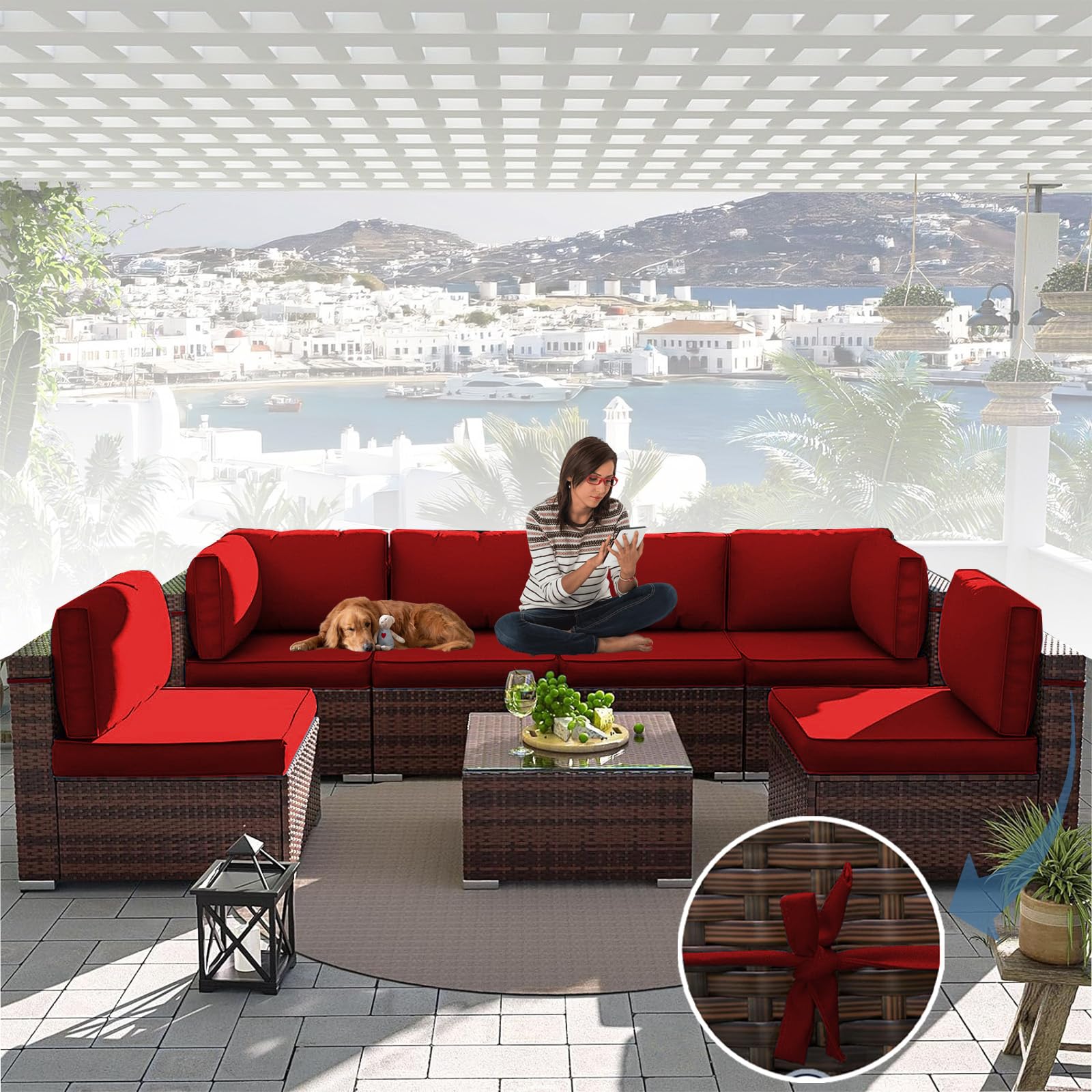 Waterproof Outdoor Sectional Couch Cushion Covers - 12-Piece Set with Zipper for Rattan Patio Furniture (Red) | Durable Replacement Slipcovers for Garden, Poolside & Backyard Lounge
