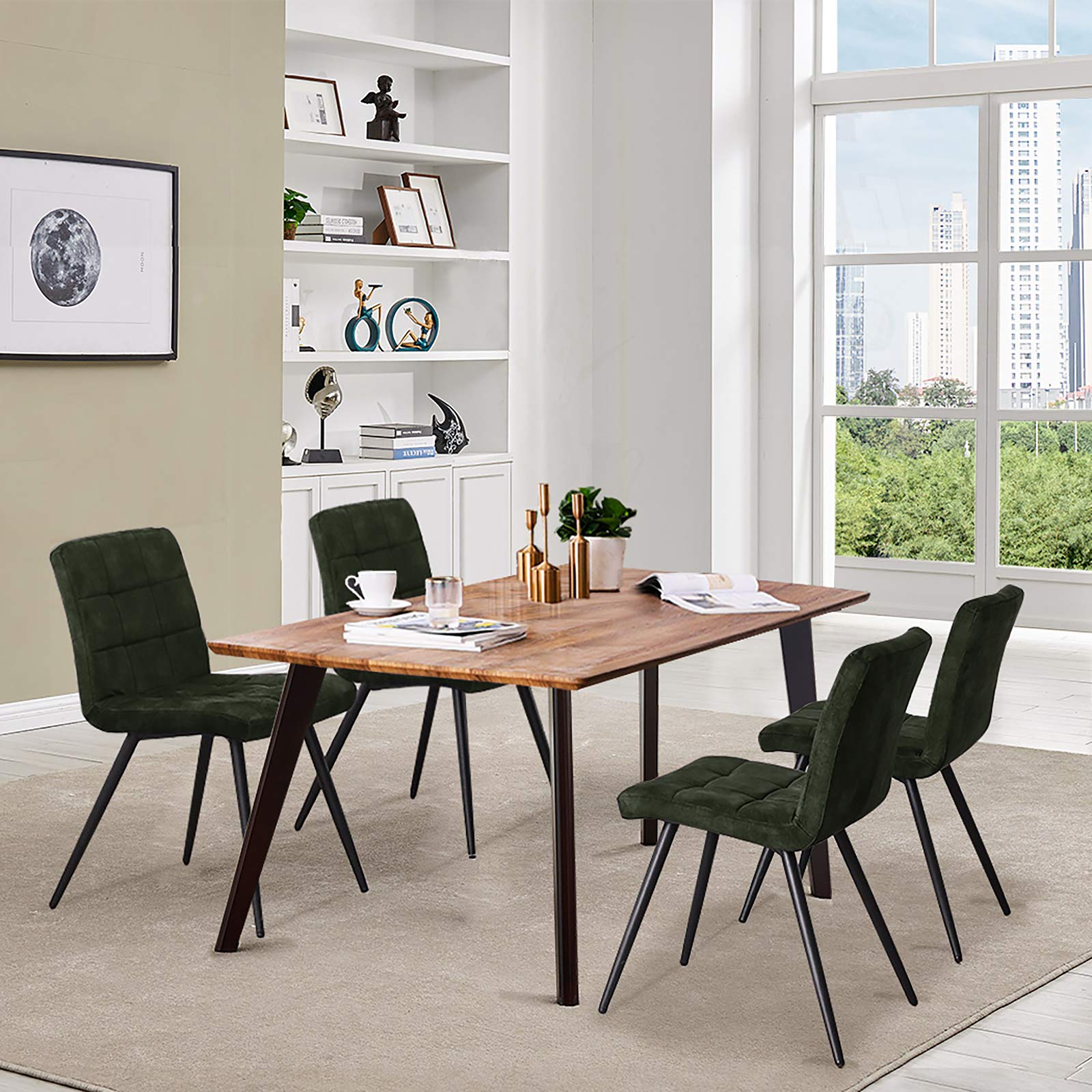 DUHOME Velvet Dining Chairs Set of 4 - Mid Century Modern Upholstered Side Chairs for Kitchen, Living Room, Bedroom & Vanity - Comfortable Accent Chairs in Emerald Green for Dining, Reading & Relaxing