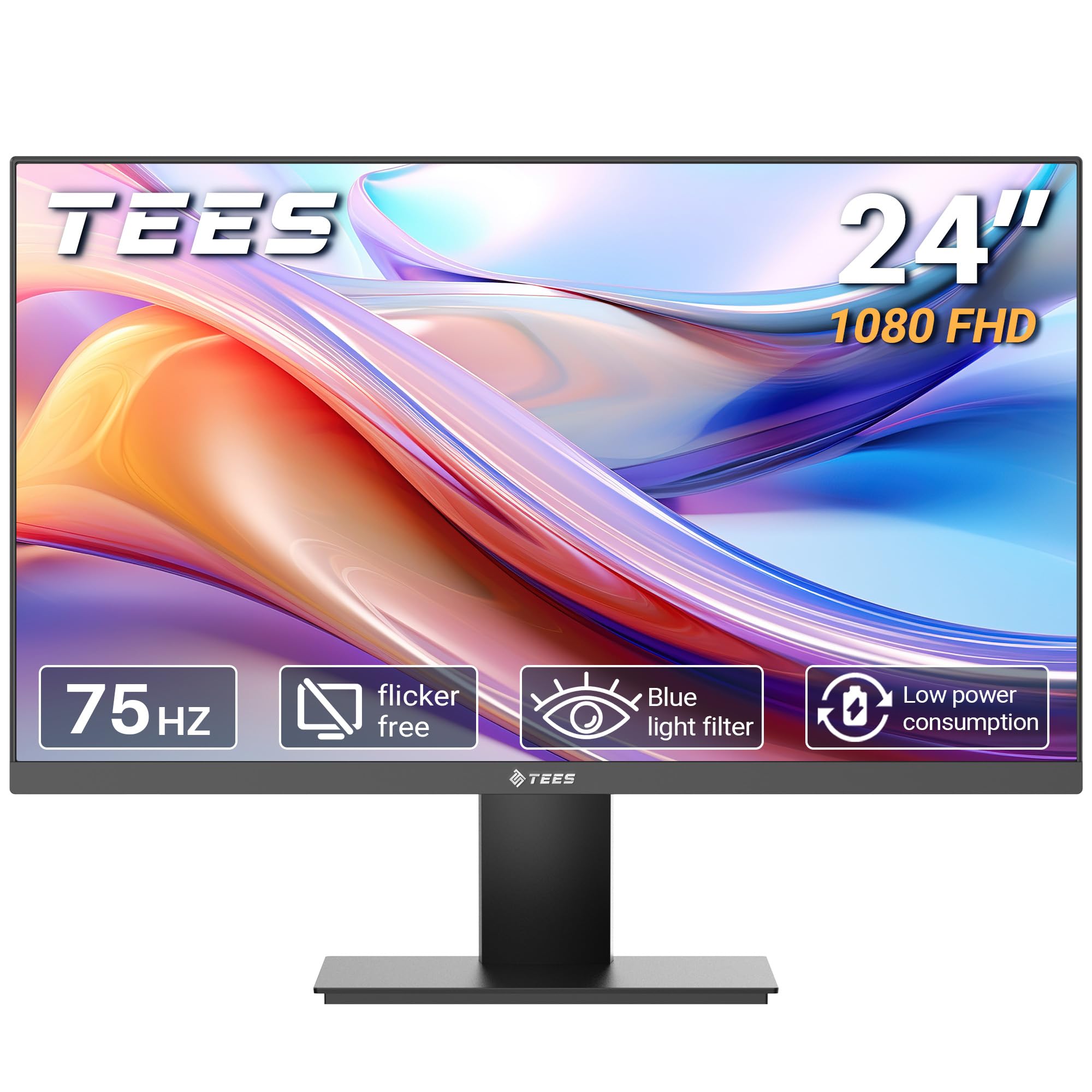 24 Inch FHD 1080P Computer Monitor - 75Hz Refresh Rate, 72% NTSC, HDMI & VGA Ports, Anti-Flicker & Blue Light Filter - Ideal for Home Office, Gaming, and Business Use (Black)