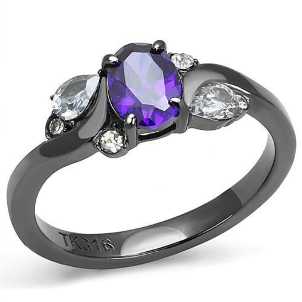 WildKlass Stainless Steel Ring for Women - AAA CZ Tanzanite, IP Gun Black Finish | Elegant Jewelry Gift