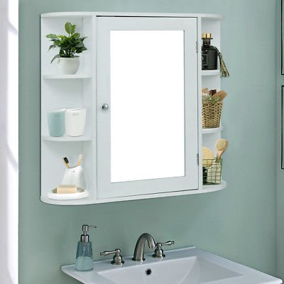 Wall Mounted Bathroom Storage Cabinet - White Mirrored Organizer for Makeup, Toiletries & Essentials | Space-Saving Vanity Mirror with Shelves