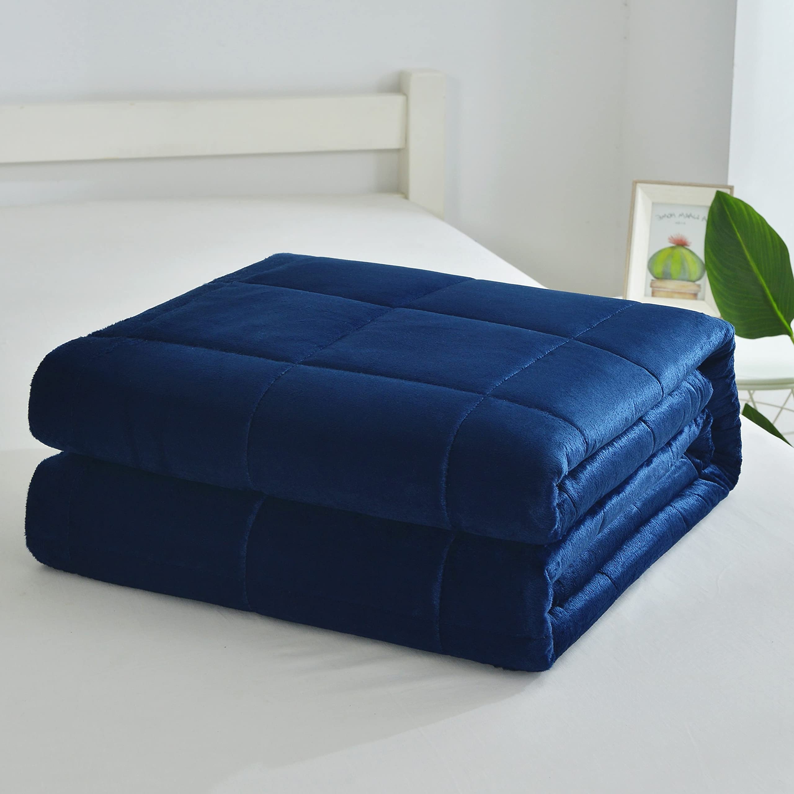 25 lbs Weighted Blanket - Reversible Quilted Oversized Heavy Comforter with Solid Velvet Microfiber Cover for All Seasons | California King Size in Navy Blue | Perfect for Stress Relief, Anxiety & Better Sleep