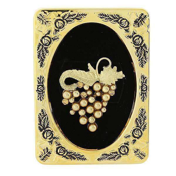 Vintage 1928 Jewelry Framed Light Colorado Topaz Faux Pearl Grape Cluster Brooch Pin - Perfect for Bridal Accessories, Vintage Fashion & Special Occasions