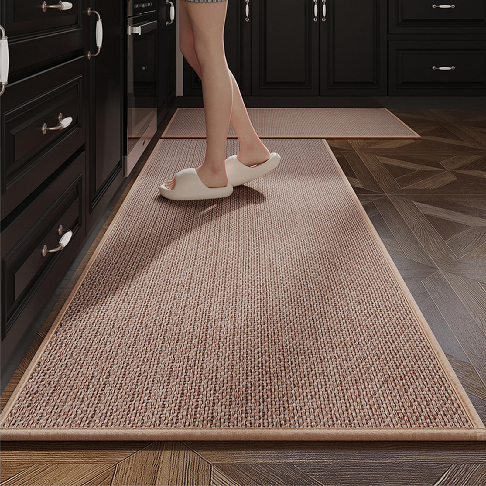 Yancorp Non-Slip Washable Kitchen Rugs Set of 2 - Gray Jute Runner Mats for Floor, Hallway & High Traffic Areas | Durable & Stylish Kitchen Floor Mats for Home Decor