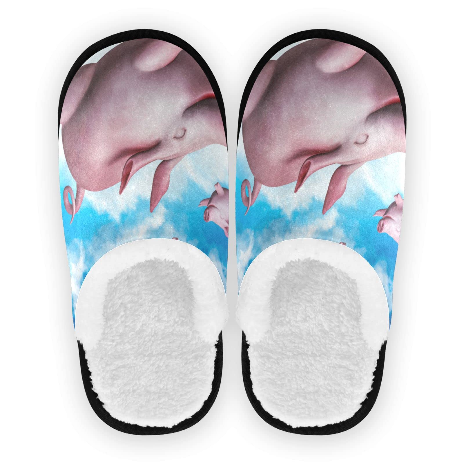 Vozoza Funny Flying Pig Slippers for Women & Men - Memory Foam House Shoes with Non-Slip Sole for Indoor, Outdoor & Travel Use - Comfortable Spa Slippers for Home, Hotel & Relaxation