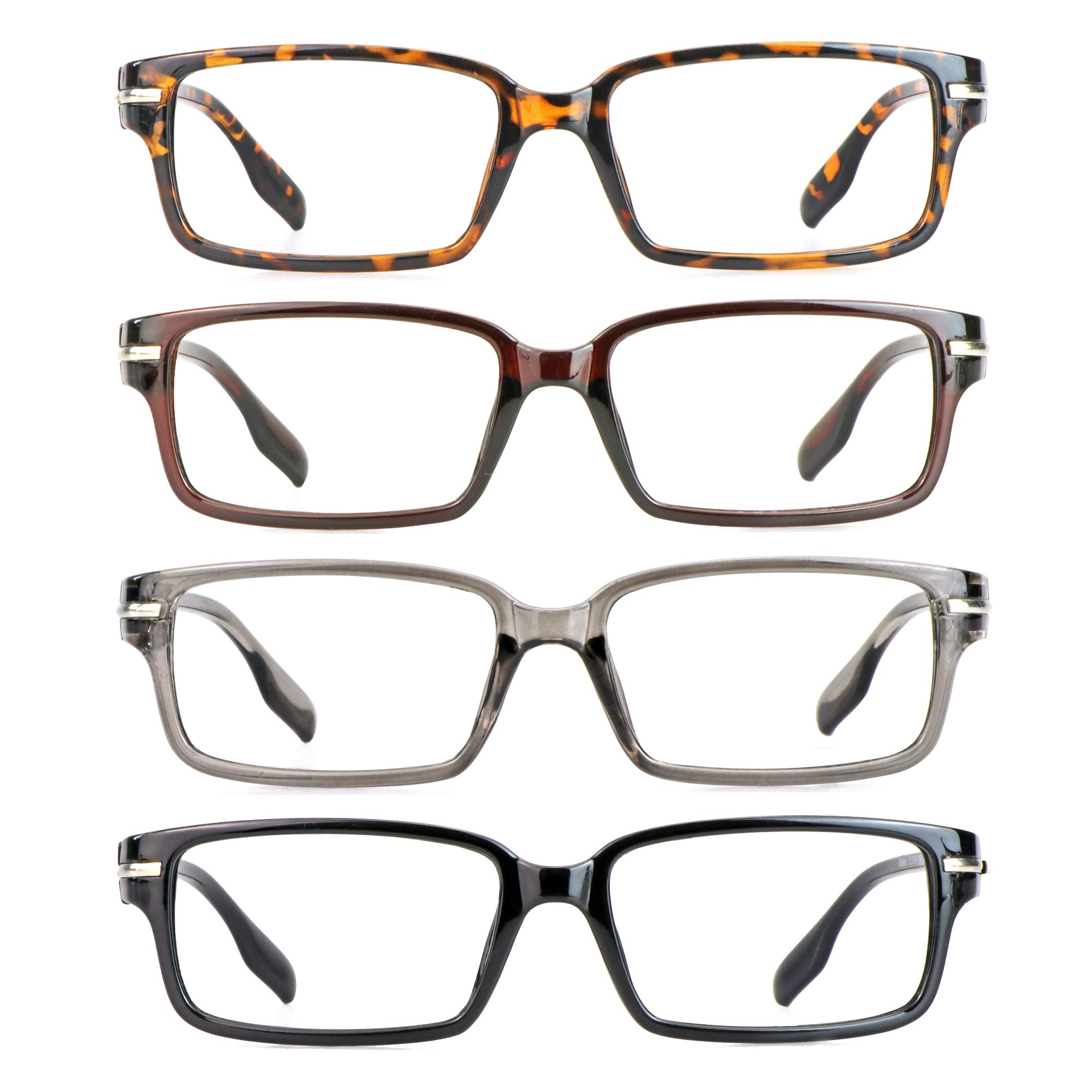VisionGlobal Blue Light Blocking Reading Glasses - 4 Pairs Set for Women & Men, Anti-Glare Computer Glasses with Stylish Rectangle Frame - Perfect for Office Work, Gaming & Screen Time