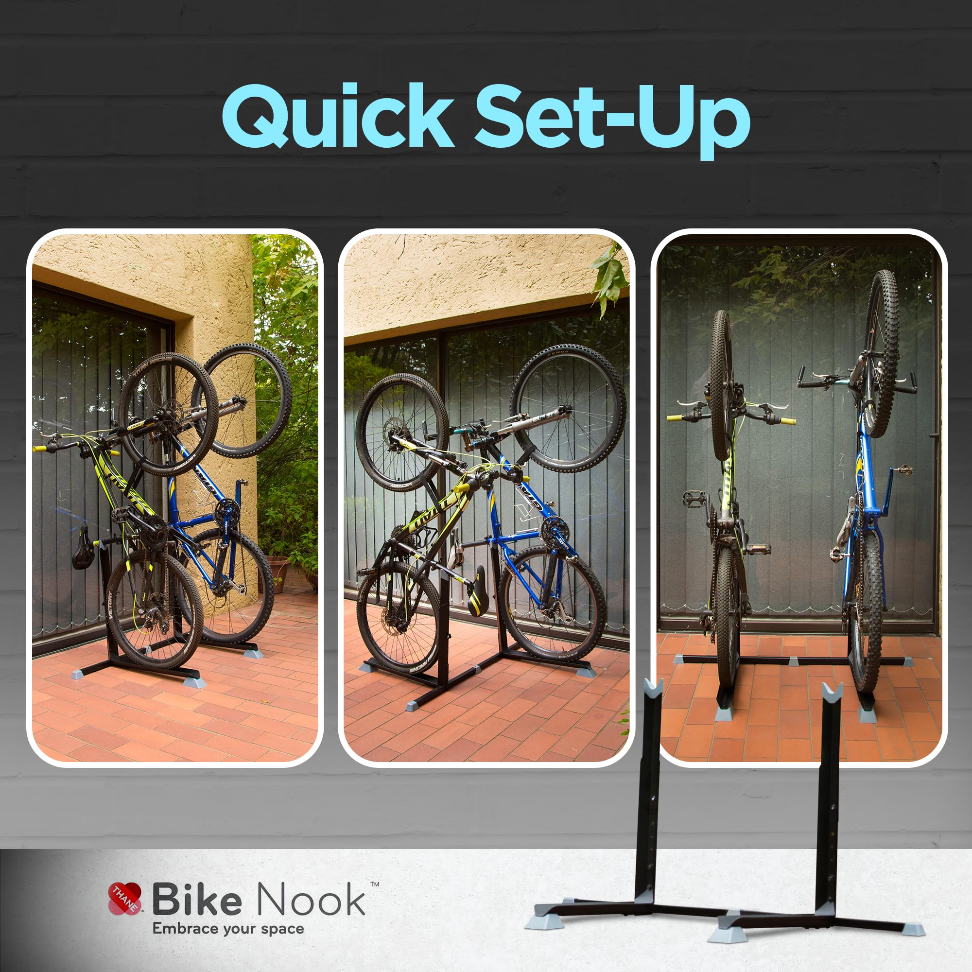 Original Vertical Bike Stand & Wall Mount Storage Rack (2-Pack) - Space-Saving Bicycle Holder for Garage, Home, Apartment - No Drilling Installation - Perfect for Indoor/Outdoor Cycling Gear Organization