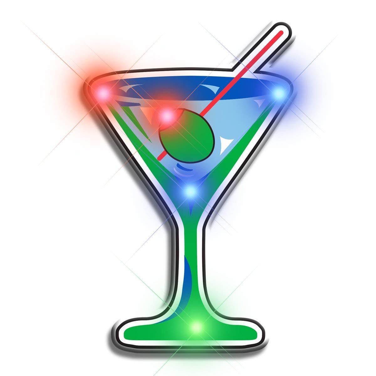 Glow in the Dark Martini Flashing Body Light Lapel Pin - Perfect for Night Parties, Raves, and Festivals